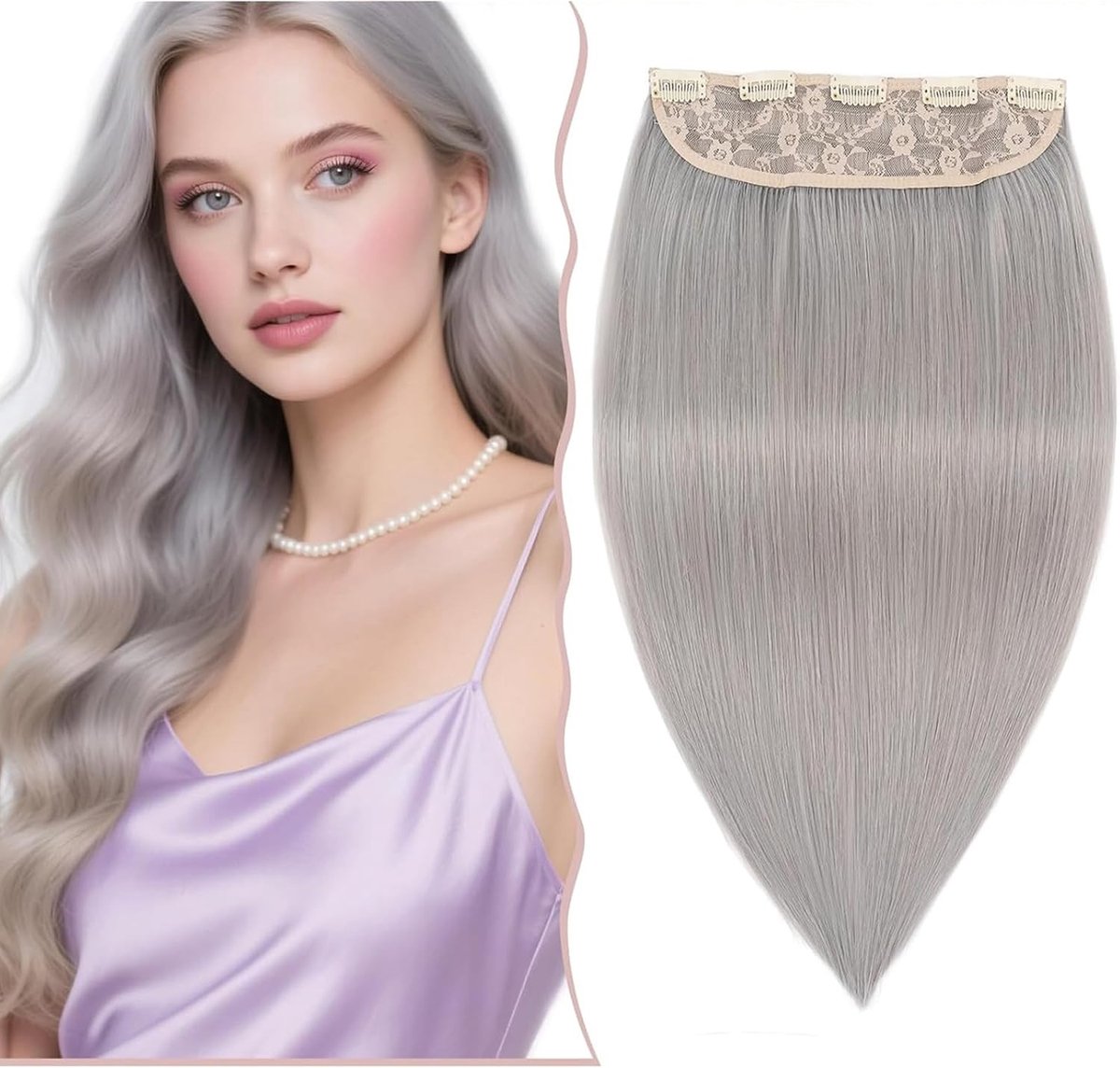 Clip-In Echte Haar Extensions Monoband Dikke 20 cm Zilvergrijs voor Volumineus Haar en Stijlvolle Look