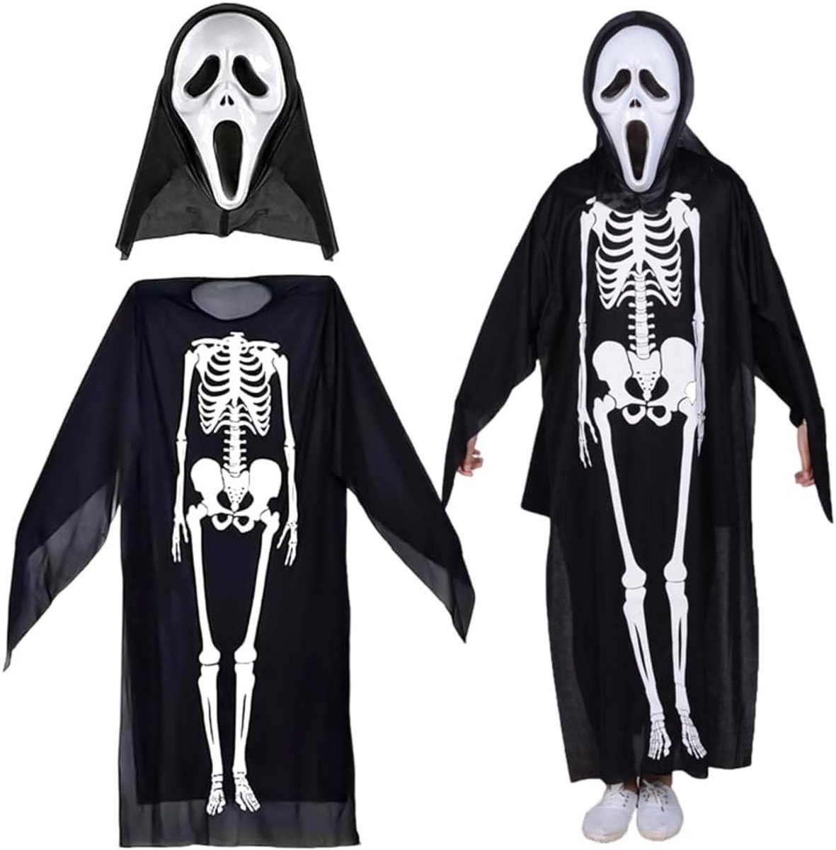 Spookachtig Skelet Kostuum met Schedelmasker voor Halloween, Cosplay en Carnavalsfeesten