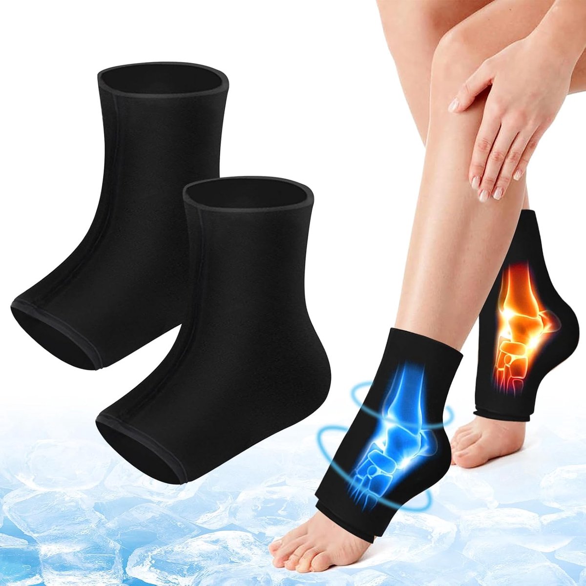 Koelsokken, 2 stuks koelmanchetten, enkelbandage, koelpads voor enkelgewrichten, koudeverpakking bij plantaire fasciitis voor verstuikte enkels, sportblessures, achillespeesontsteking