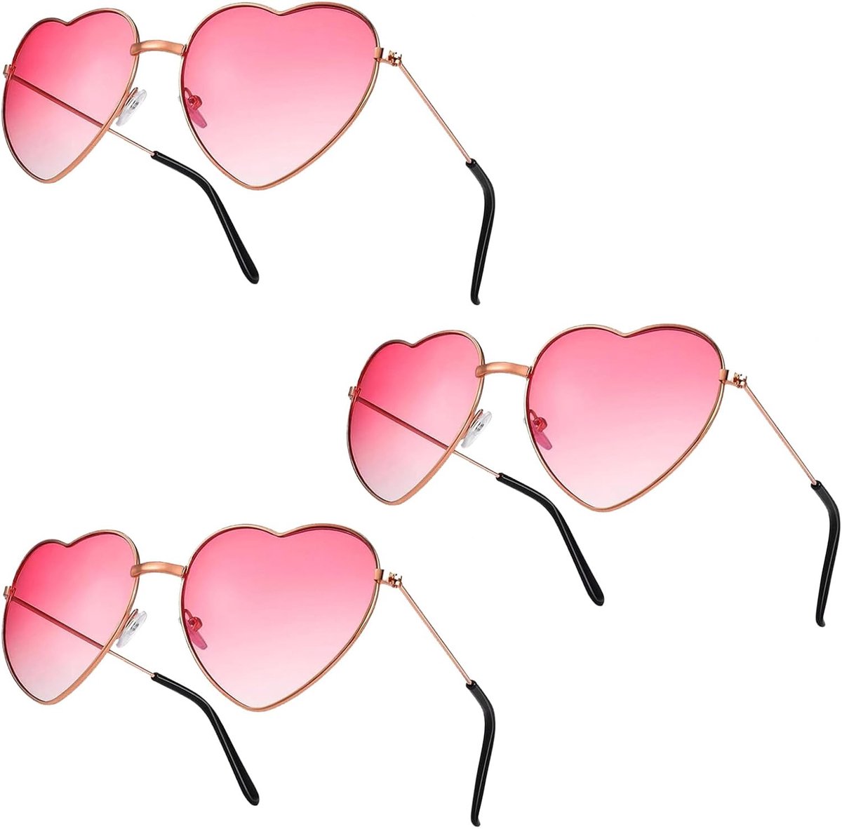 Zonnebril voor Hippie Stijl - 3 Paar - Geleverd met Roze Glazen, Lichtgewicht Metaalframe, Retro Design, Perfect voor Feestjes, Halloween of Themapartijen