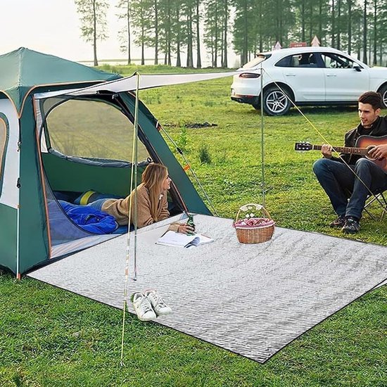 Isolatiemat Tent - Grondzeil Picknick - Kamperen Buiten - Dubbelzijdig Aluminiumfolie - 200 x 200 cm - Zilver — afbeelding 5