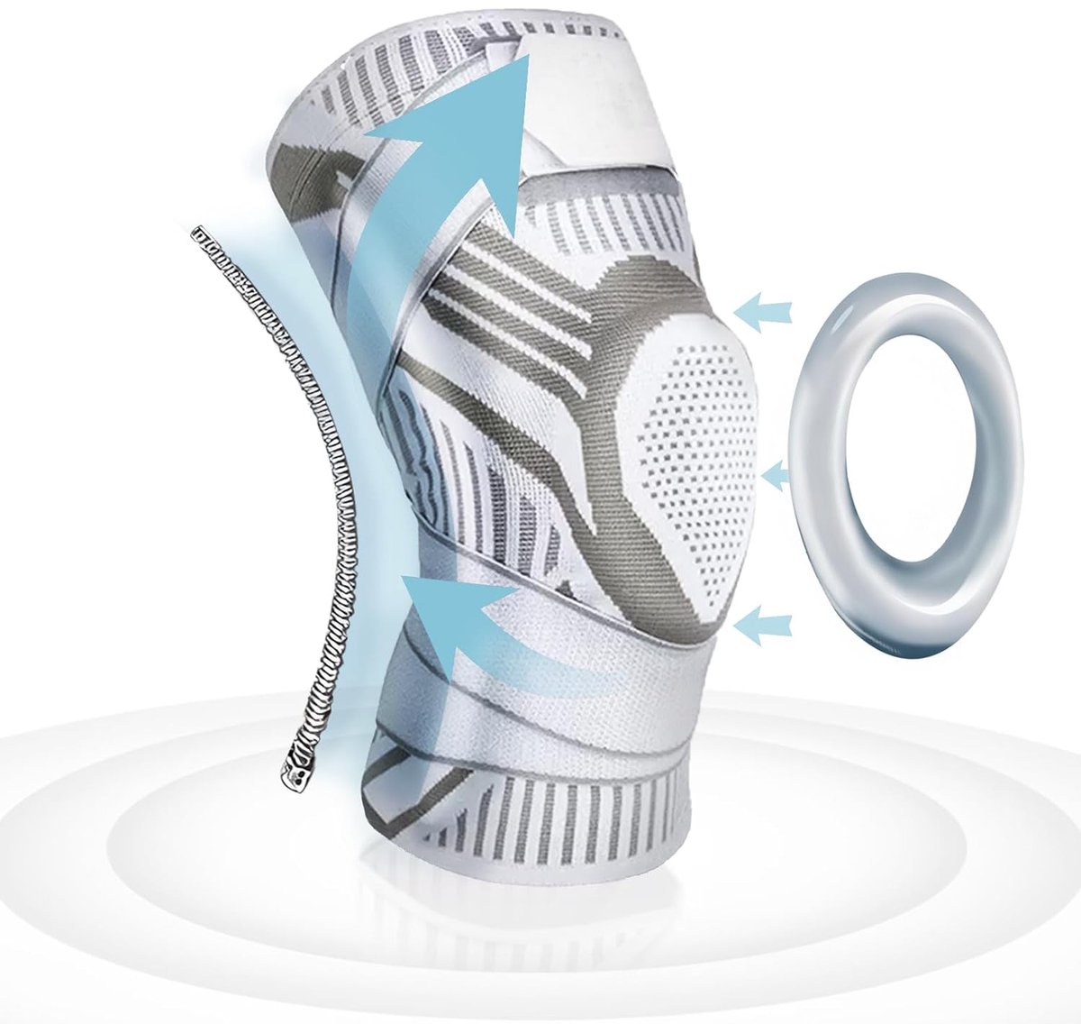 Kniebrace, kniebandage voor sport, kniebandage voor artrose knie, sportkniebandage met zijdelingse stabilisatoren en gelpad, 1 stuk (L)