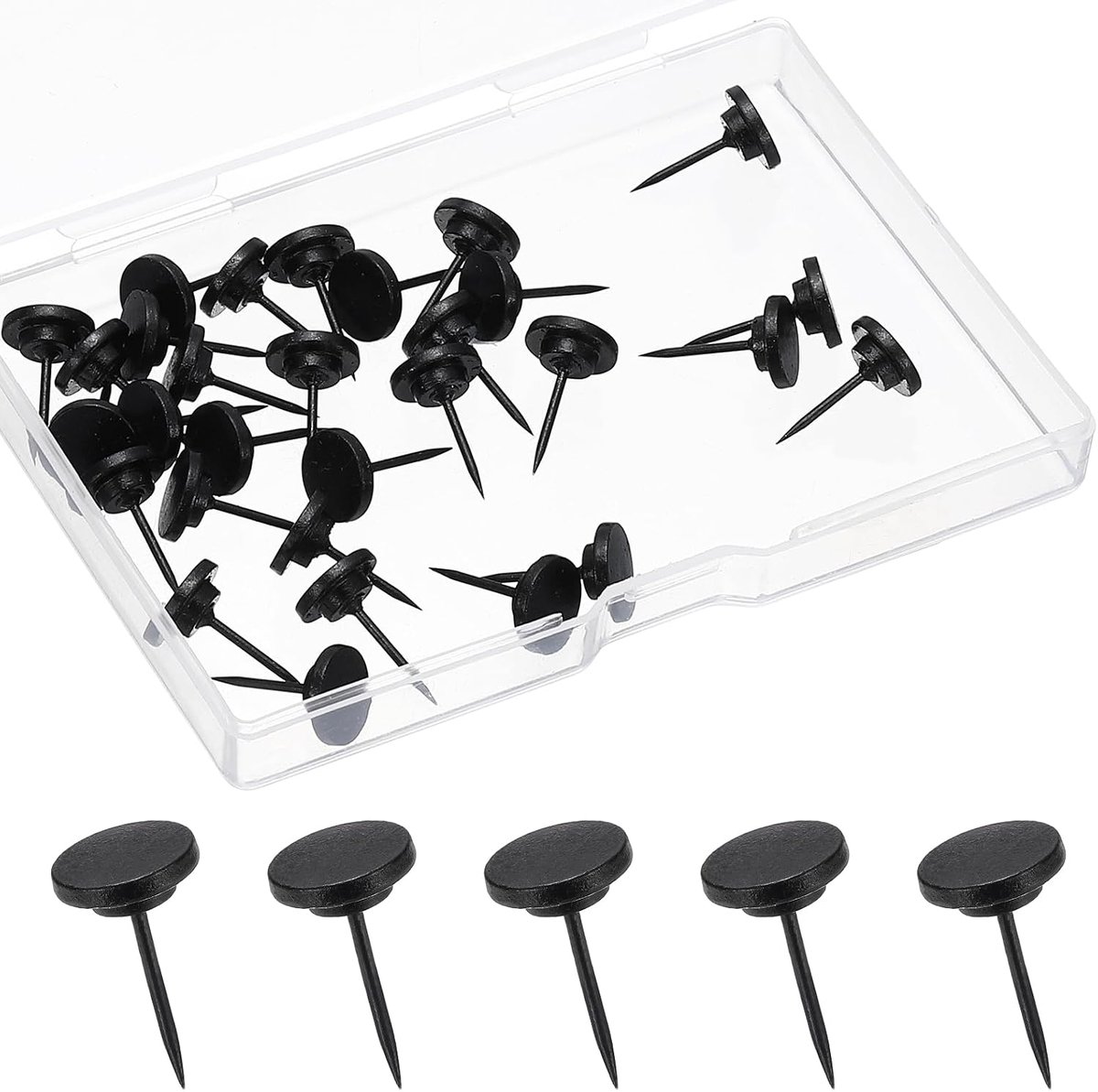 30 stuks platte pushpinnen, zwart metalen duimspijkers punaises push stick pin voor prikbord, kurkkleefplank, muurkaarten, schaduwdoos, display, foto, hangend ambacht