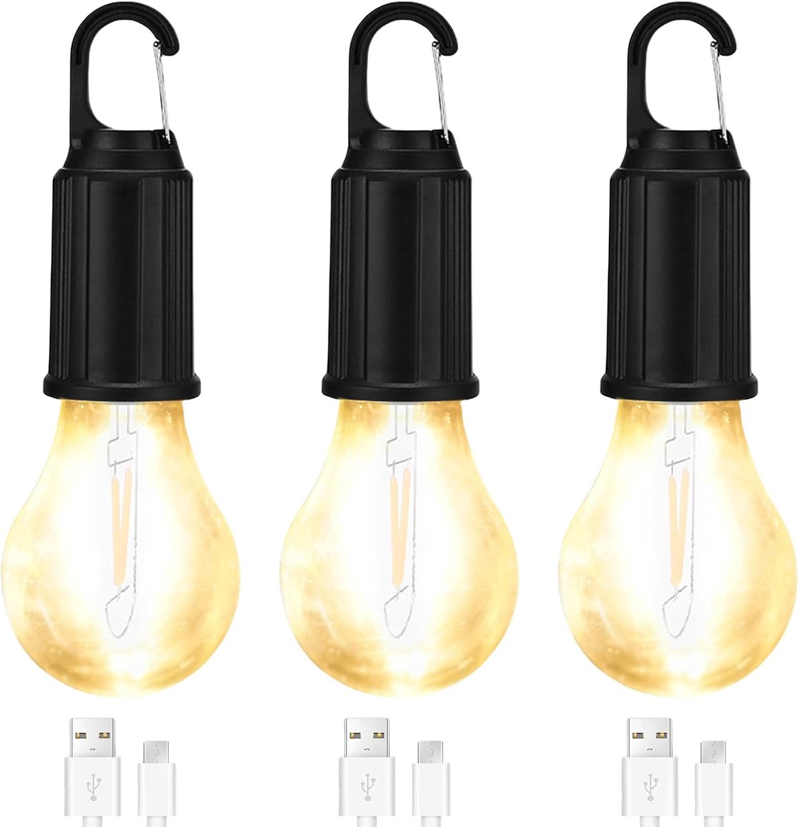 Set van 3 oplaadbare led-campinglampen, draagbare campingverlichting, instelbare helderheid, 3 verlichtingsmodi, tentlamp, waterdicht, voor camping, stroomuitval, noodgevallen