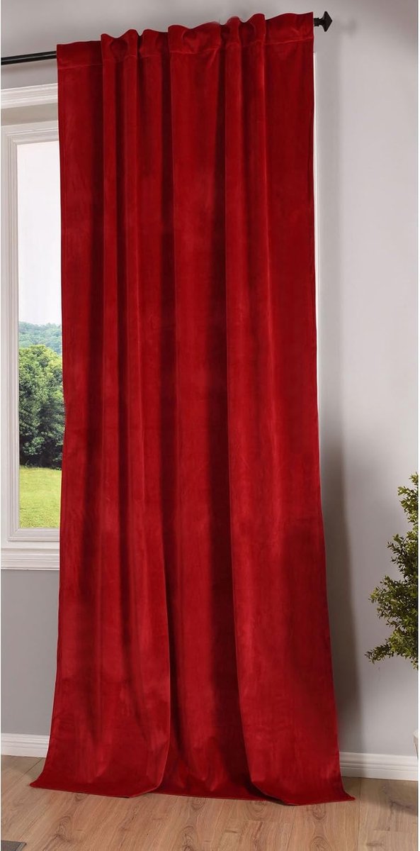 Milano verduistering gordijn, fluweel, ondoorzichtig, met tunnelzoom, verduisterende strijkband, in te korten, rood 1 stuks H x B 280 x 135 cm, 20357