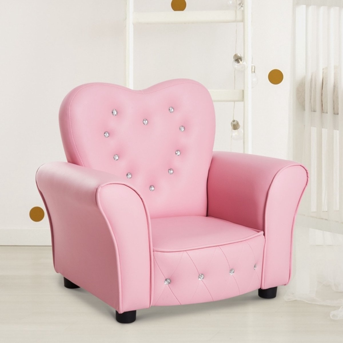 COVREO Kinderfauteuil 59 x 41,5 x 49 cm, roze, kunstleer met armleuningen