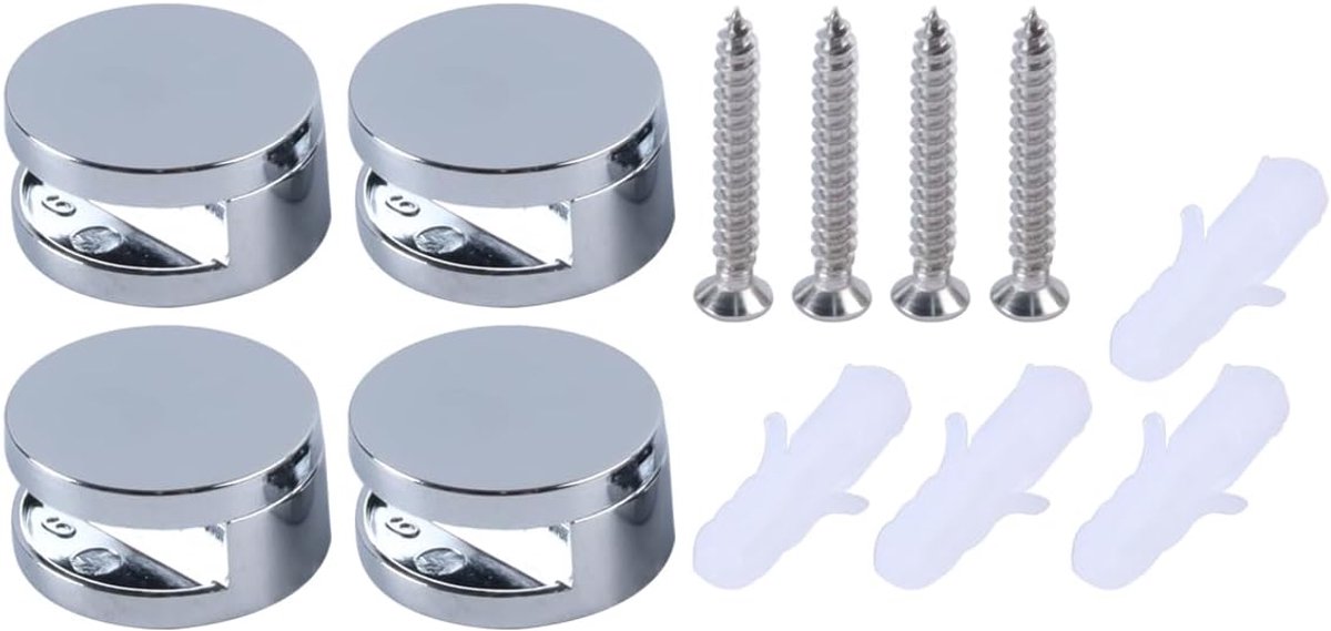 4 stuks spiegelhouders, ronde spiegelbevestigingsclips voor wandmontage met expansiebuizen en schroeven voor 4-7 mm dikke spiegels/glas/acrylschilderij