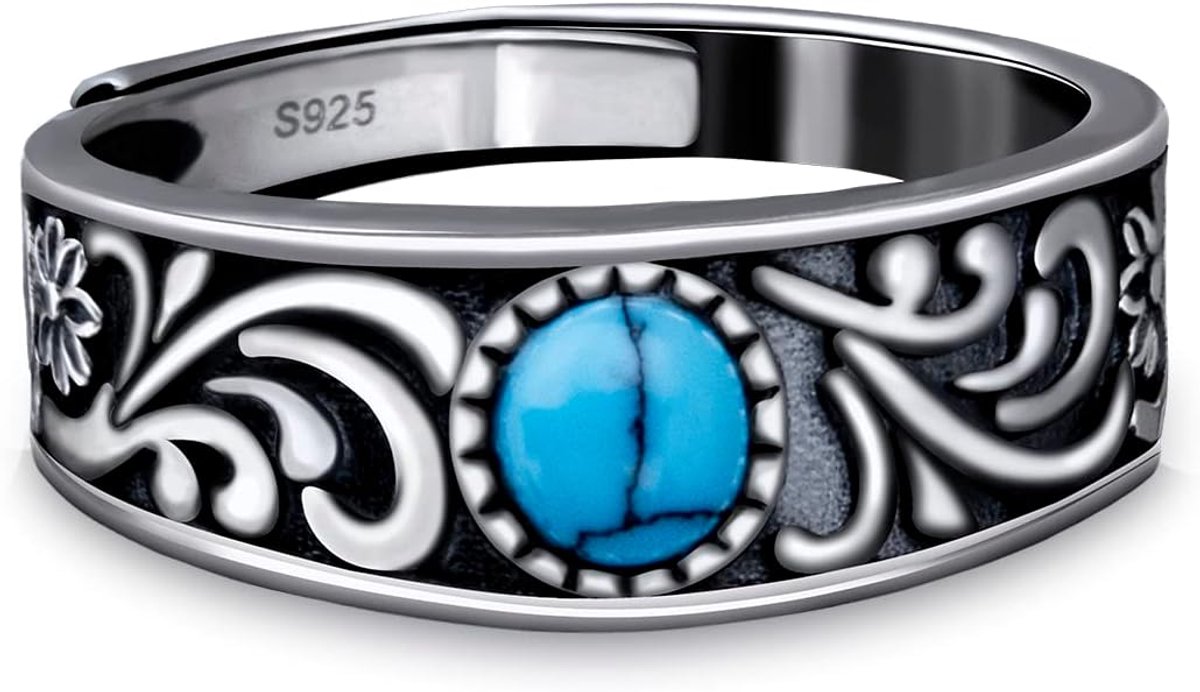 Ringen Mannen met Stone Zilver 925 Verstelbare Unisex Vintage Ringen Gift Voor Mannen (19mm)