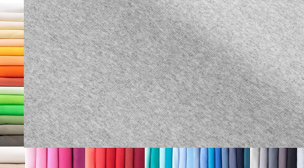 Stof XXL per meter|dubbel: 75 cm breed|enkel: 150 cm breed|Kleur: 50 Melange licht|1 m lang|96% katoen, 4% elastaan|Jersey basisprijs per m²: € 10,66