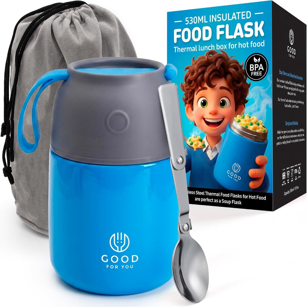 SnelShoppen - Thermosfles voor voedsel, soepcontainers, ideaal als thermos lunchbox, soepfles of voedselwarmer - RVS geïsoleerde opwarmpot - Blauw 730