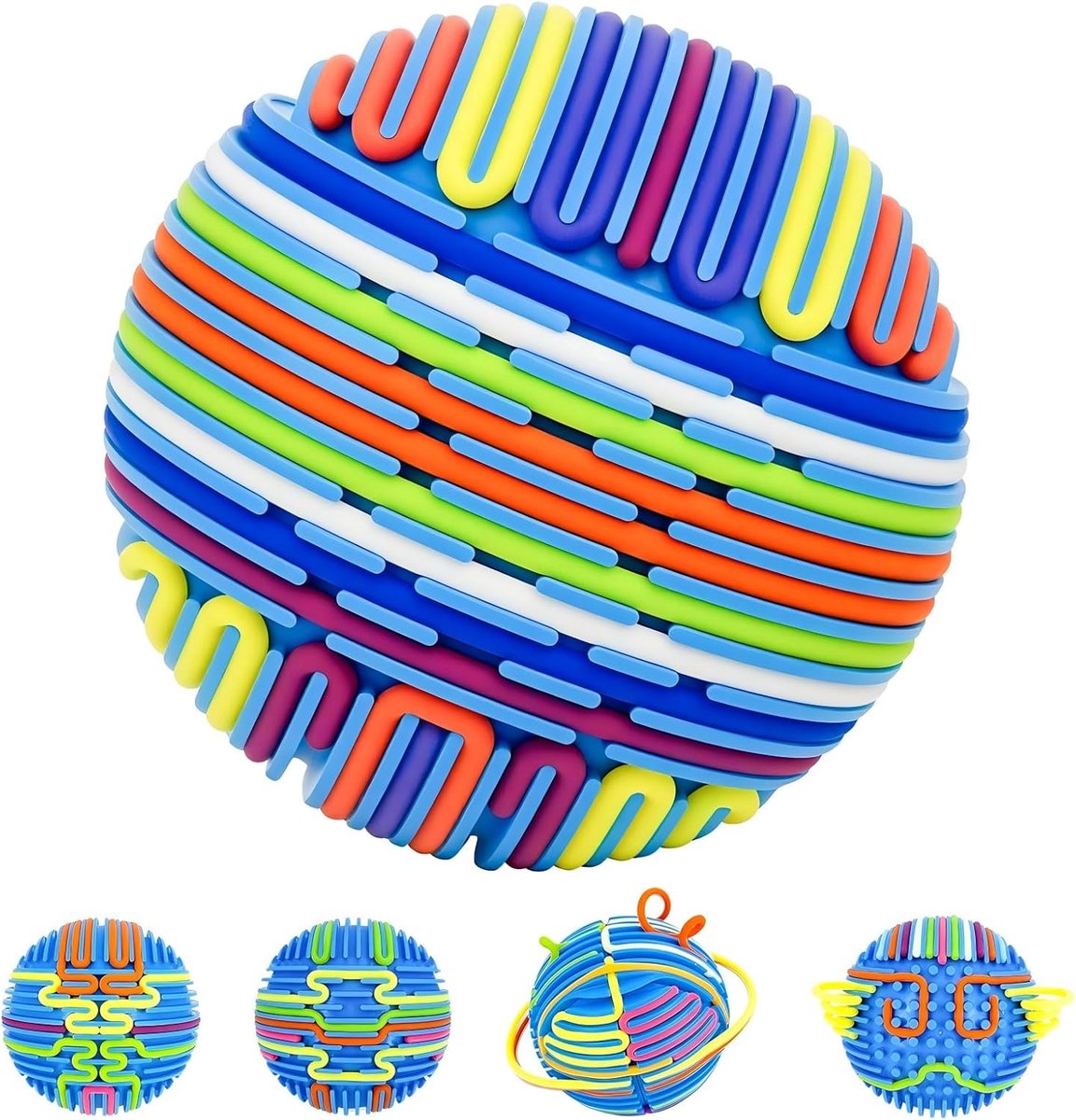 activiteitsbal, sensorisch activiteitenbord, speelgoed om te kalmeren, stress, angst, ADHD en autisme, kinderen vanaf 3 jaar en volwassenen, met 16 snaren (blauw)