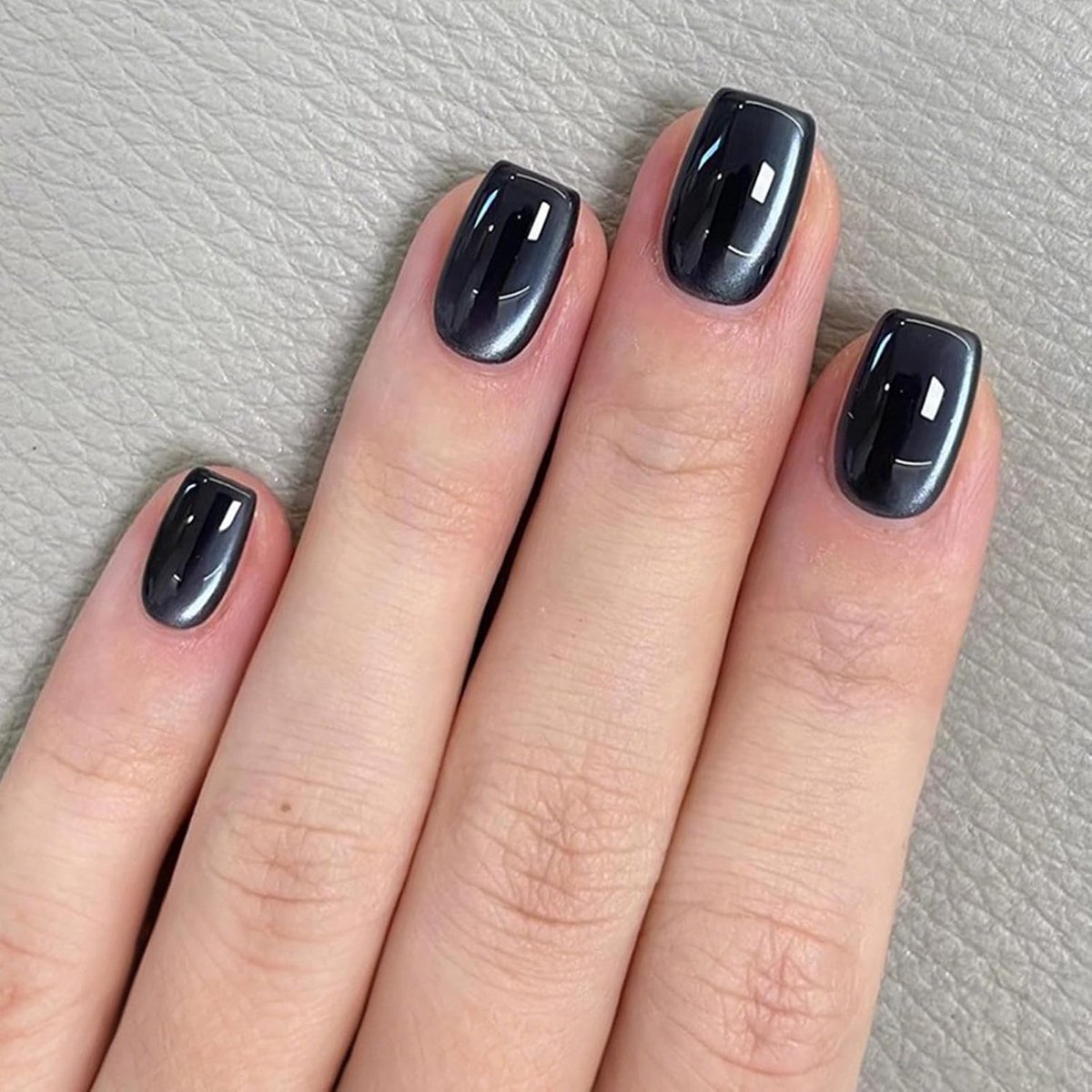 24 stuks nagels om op te plakken, vierkant, kort, Franse kunstnagels, press-on nagels, zwart, eenkleurig, kunstmatige nagels, glanzend, kattenoog, vingernagels om op te plakken, square soft gel fake
