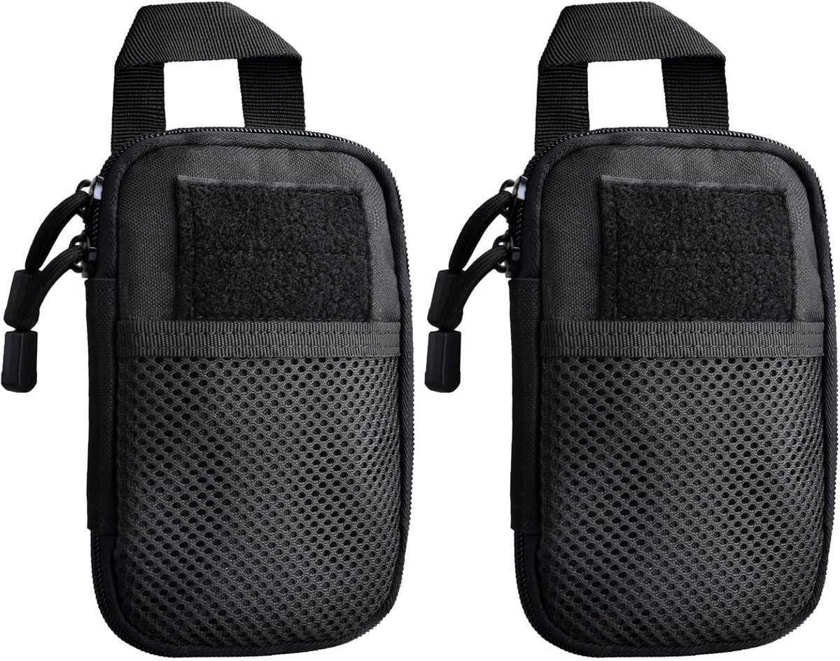 Heuptas, Molle-tas, tactische tas, militaire tas, EDC-etui, multifunctioneel, voor wandelen, sport in de open lucht (06 zwart, 2 stuks)