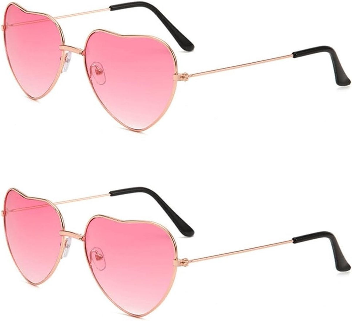 Hartvormige Zonnebrillen voor Kinderen en Volwassenen - 2 Paar Roze Hippie Zonnebrillen voor Feestjes en Festivals