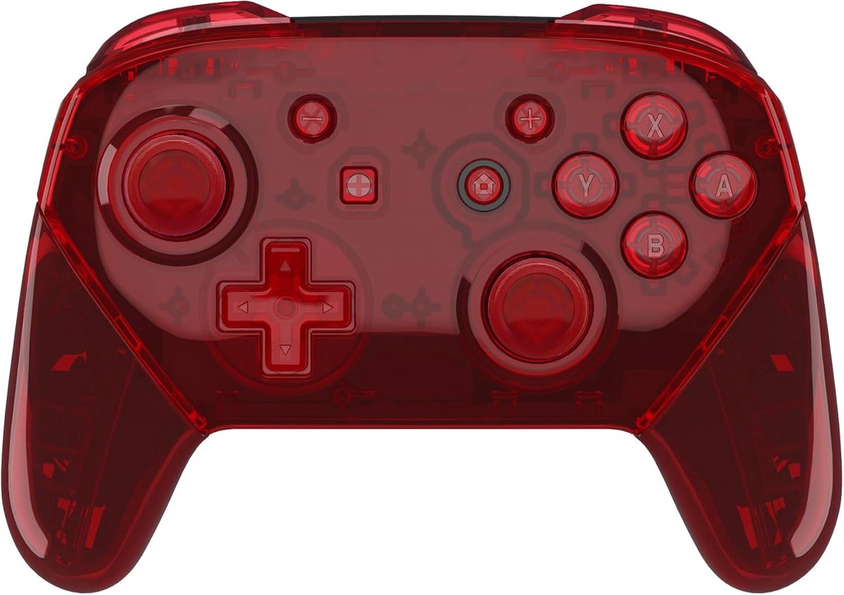 eXtremeRate Full Case Set voor Switch Pro Controller, DIY Vervangende Frontplaat&Achterzijde Behuizing&Handgrepen Hoes voor Switch Pro Controller-Transparant Rood