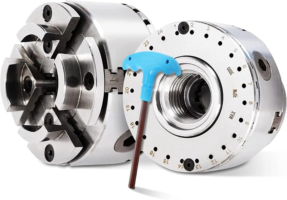 3,75" 4 klauwvoer, zelfcentrerende draaikop, draaikop voor M33 draaimachine, centraal instelbare precisievoering, houtbewerking voor draaibanken