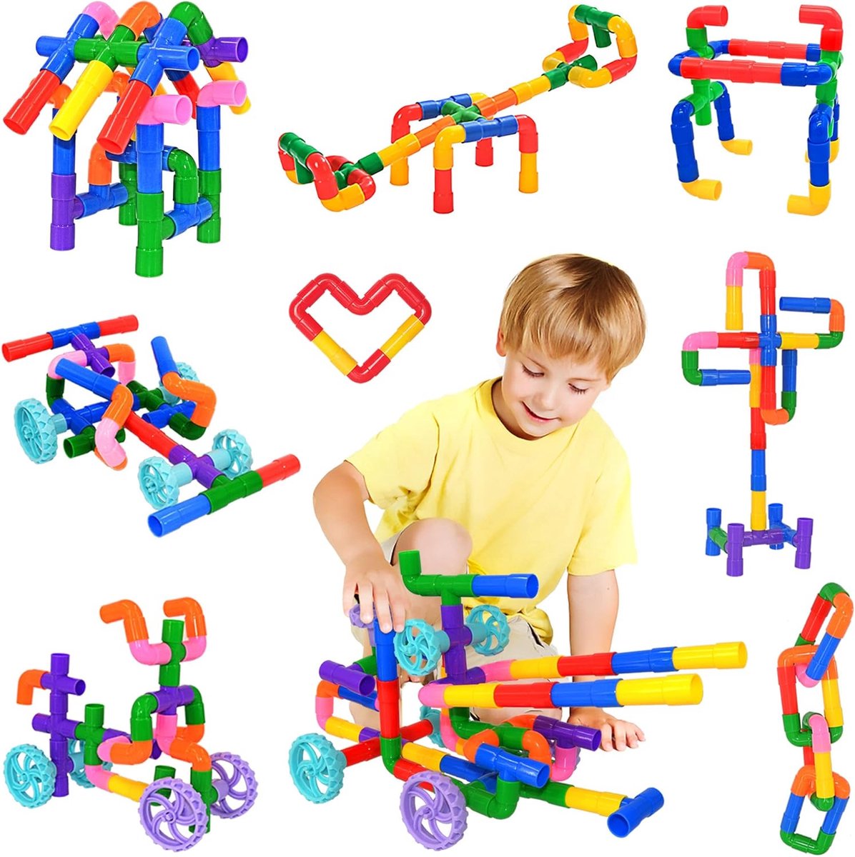 Pipe Tube Toys, 96 stuks klassieke bouwstenen, montage van speelgoed met wielen, cadeau voor creatieve leeropvoeding, steekspel voor jongens en meisjes