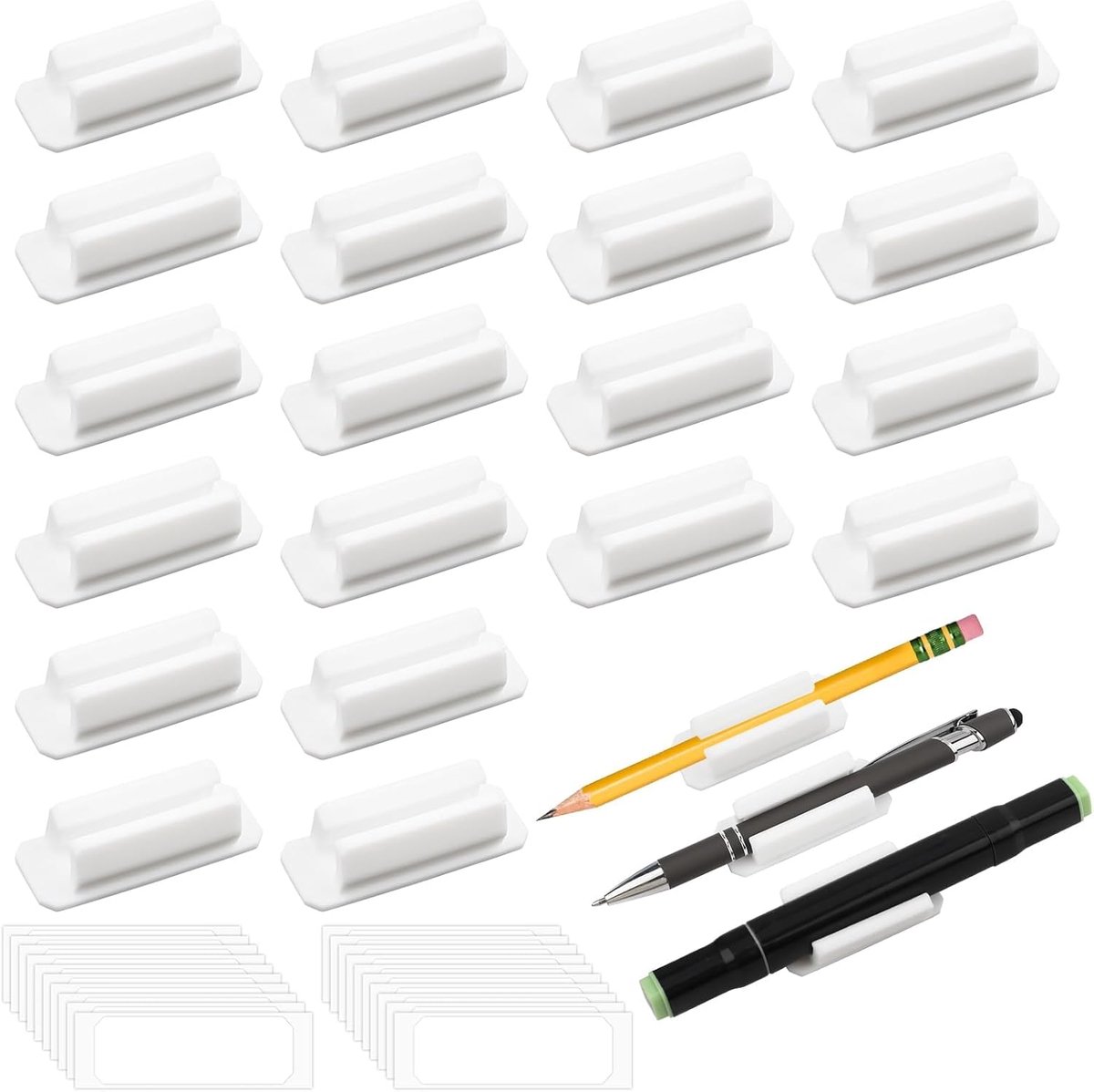20 stuks pennenhouder voor bureau, witte zelfklevende siliconen potloodhouderclips voor markeerhouders, klembordbevestiging, klaslokaal en kantoorbureauaccessoires, leraren- en