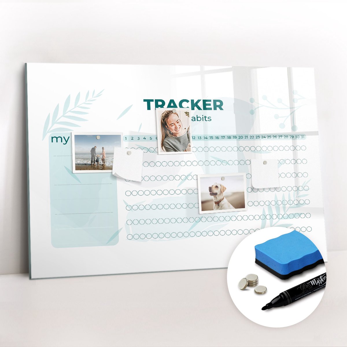 Tulup Whitebord - Gewoonteplanner - 90 x 60 cm - Groente Memo Magneetbord - Gratis 5 Sterke Magneten + Whiteboard Marker & Wisser - Decoratief Magnetisch Bord - Magneetbord Keuken - Ideeënbord Thuiswerkplek