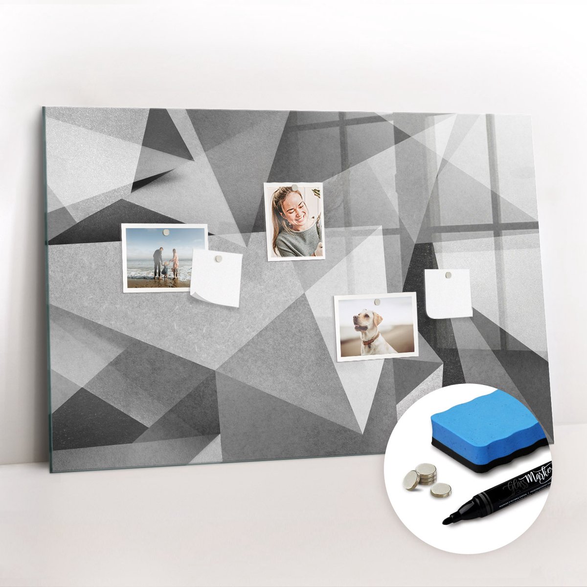 Tulup Whitebord - 3D-abstractie - 90 x 60 cm - Grijs Magnetic Board - Gratis 5 Sterke Magneten + Whiteboard Marker & Wisser - Organizer Muur - Memobord Magnetisch - Organiseer Je Bureau
