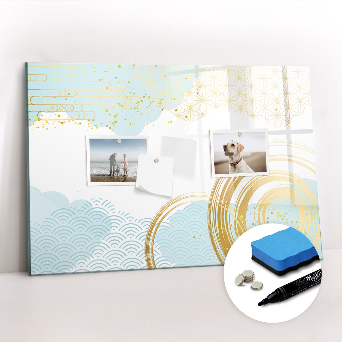 Tulup Whitebord - Klassiek decoratief patroon - 60 x 40 cm - Veelkleurig Memobord Magnetisch - Gratis 5 Sterke Magneten + Whiteboard Marker & Wisser - Organizer Muur - Magneetbord Rechthoekig - Organiseer Je Bureau