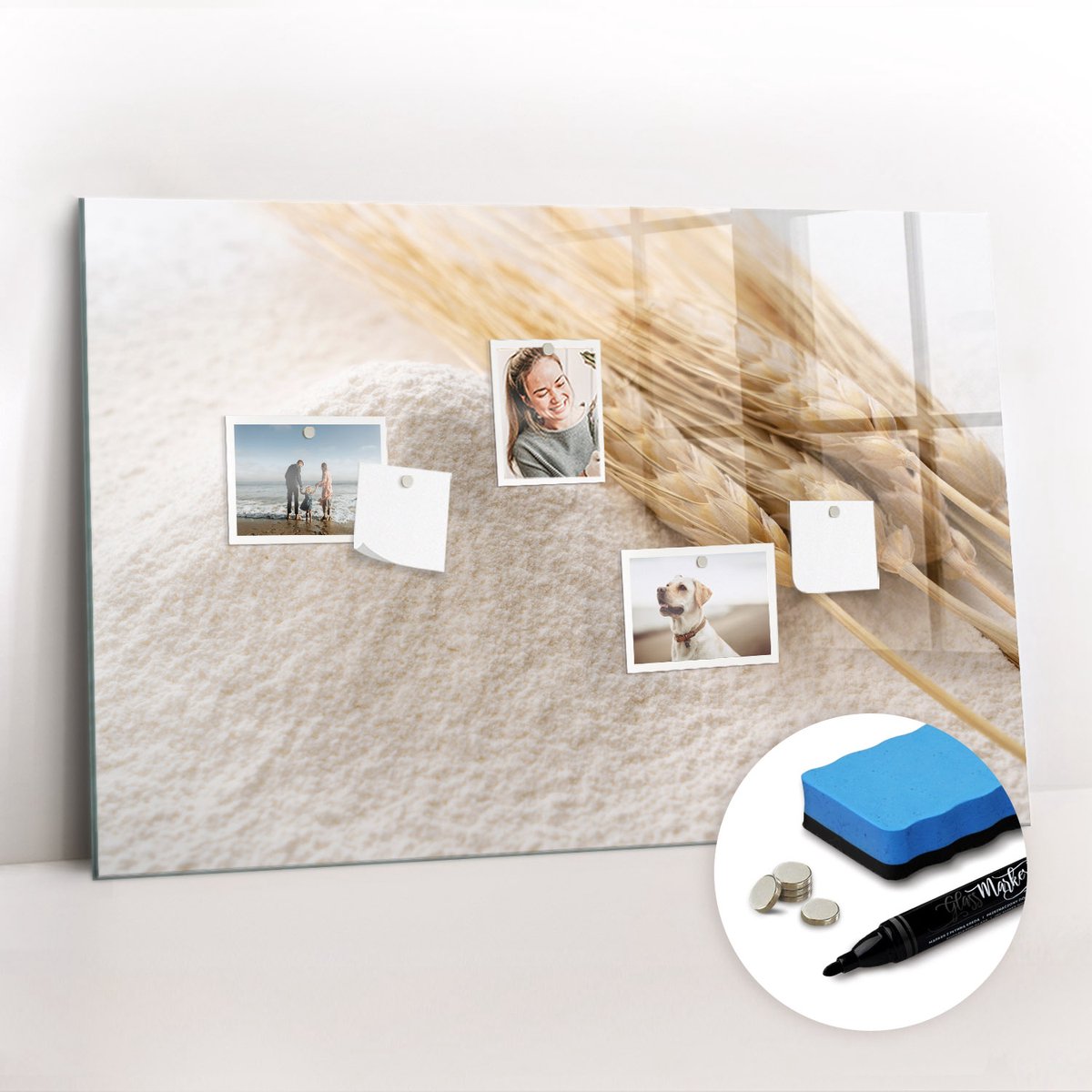 Tulup Whitebord - Meel - 90 x 60 cm - Wit Magneetbord Foto - Gratis 5 Sterke Magneten + Whiteboard Marker & Wisser - Scandinavisch Design Bord - Magnetisch Wandbord - Organiseer Je Bureau