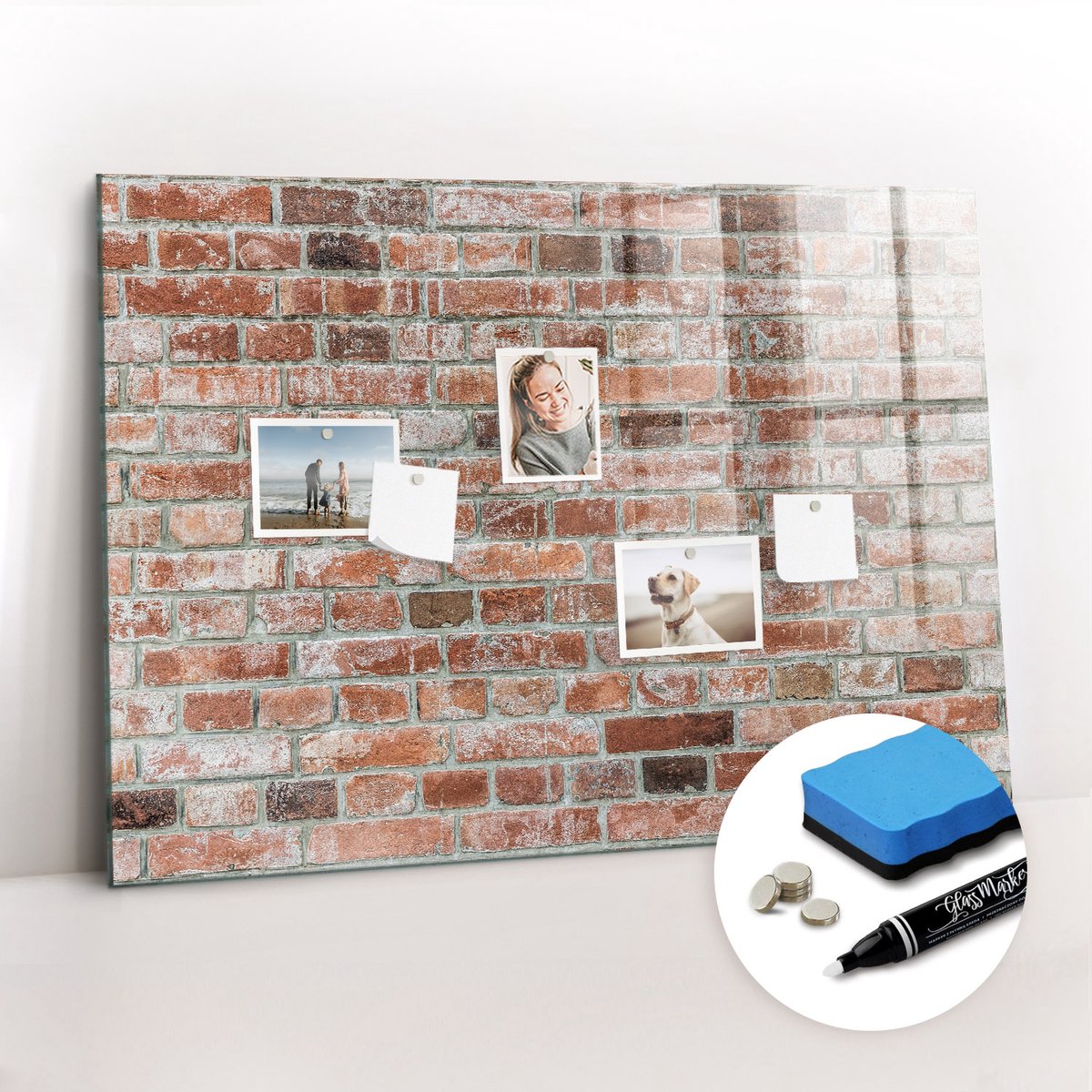 Tulup Whitebord - bakstenen muur - 100 x 70 cm - Bruin Memo Bord - Gratis 5 Sterke Magneten + Whiteboard Marker & Wisser - Wanddecoratie Kantoor - Magneetbord Rechthoekig - Inspiratiebord Kantoor