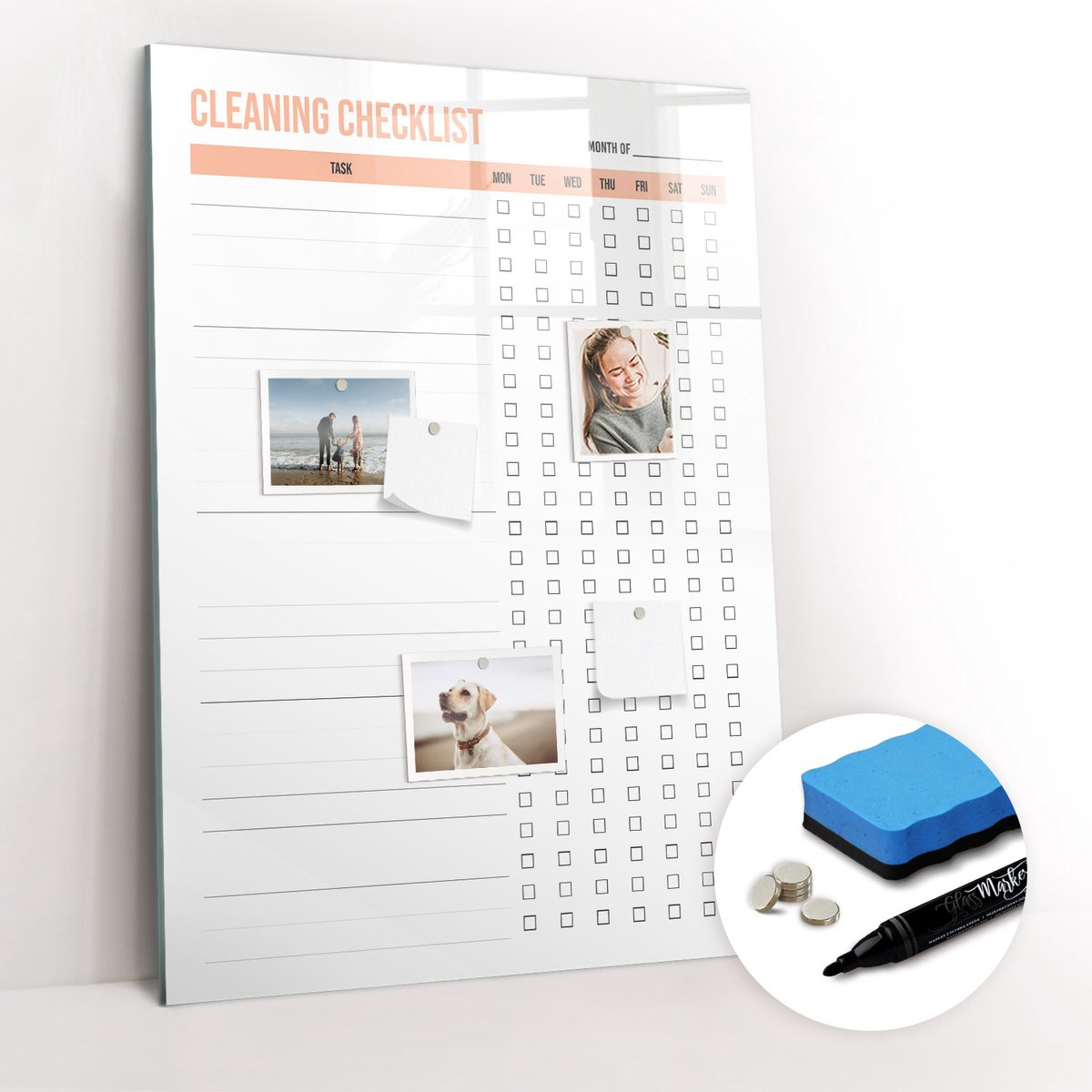 Tulup Whitebord - Huis schoonmaakplanner - 70 x 100 cm - Wit Memo Magneetbord - Gratis 5 Sterke Magneten + Whiteboard Marker & Wisser - Decoratief Magnetisch Bord - Memobord Keuken - Inspiratiebord Kantoor