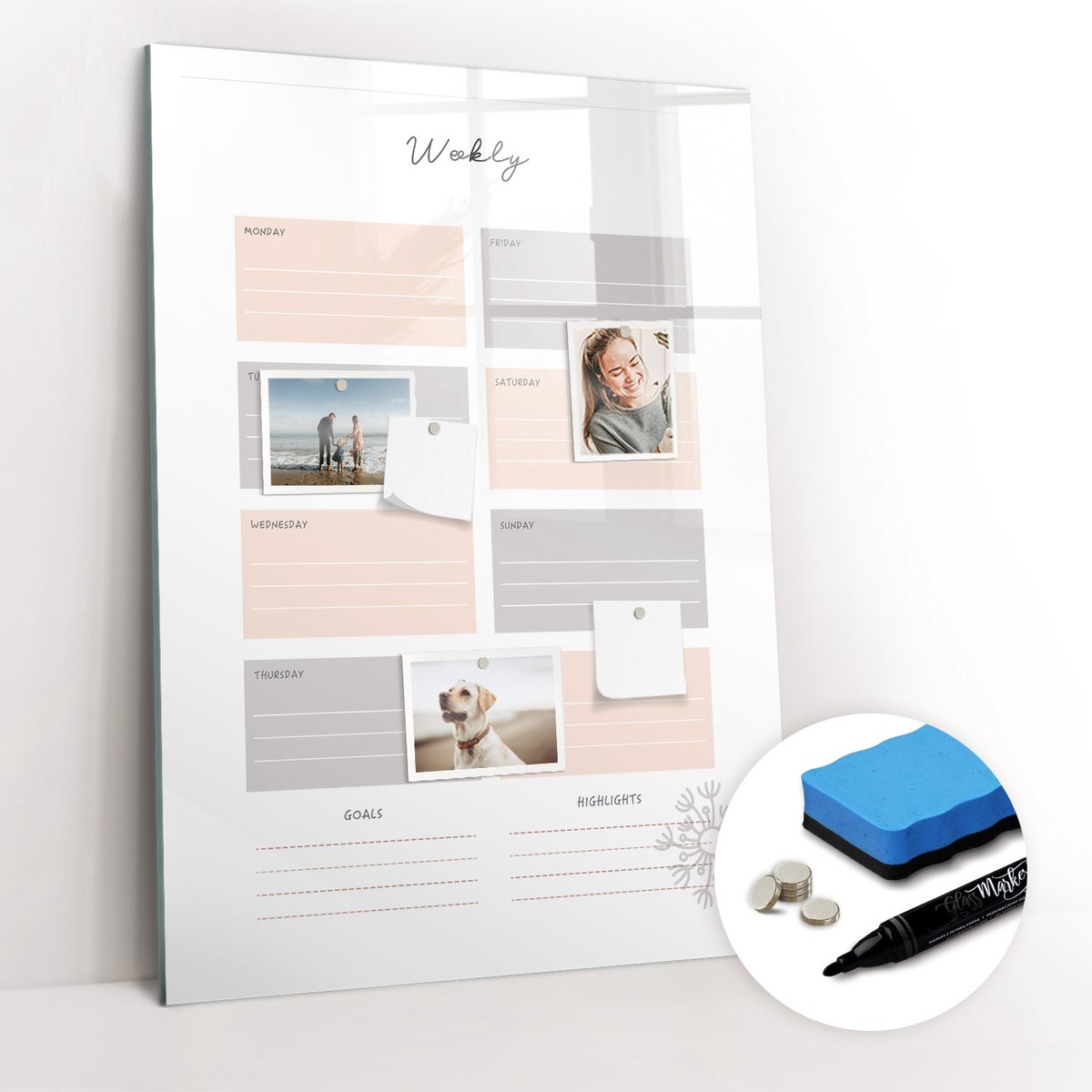 Tulup Whitebord - Weekplanner notitieboekje - 70 x 100 cm - Wit Magneetbord Keuken - Gratis 5 Sterke Magneten + Whiteboard Marker & Wisser - Decoratief Magnetisch Bord - Magnetic Board - Productiviteit Tools