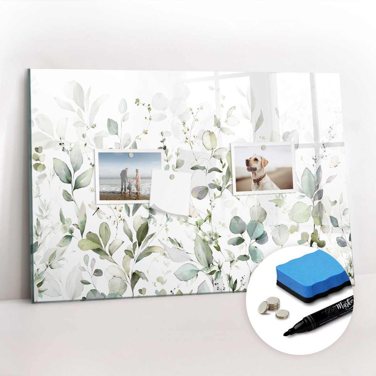 Tulup Whitebord - Sierbladplanten - 60 x 40 cm - Groente Magnetic Board - Gratis 5 Sterke Magneten + Whiteboard Marker & Wisser - Minimalistisch Prikbord - Magnetic Board - Notitiebord Werkplek