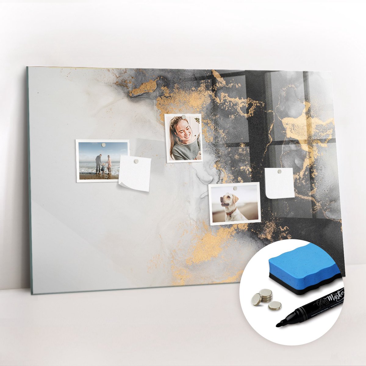 Tulup Whitebord - Marmerkunst - 90 x 60 cm - Veelkleurig Memobord Magnetisch - Gratis 5 Sterke Magneten + Whiteboard Marker & Wisser - Wanddecoratie Kantoor - Memobord Keuken - Ideeënbord Thuiswerkplek