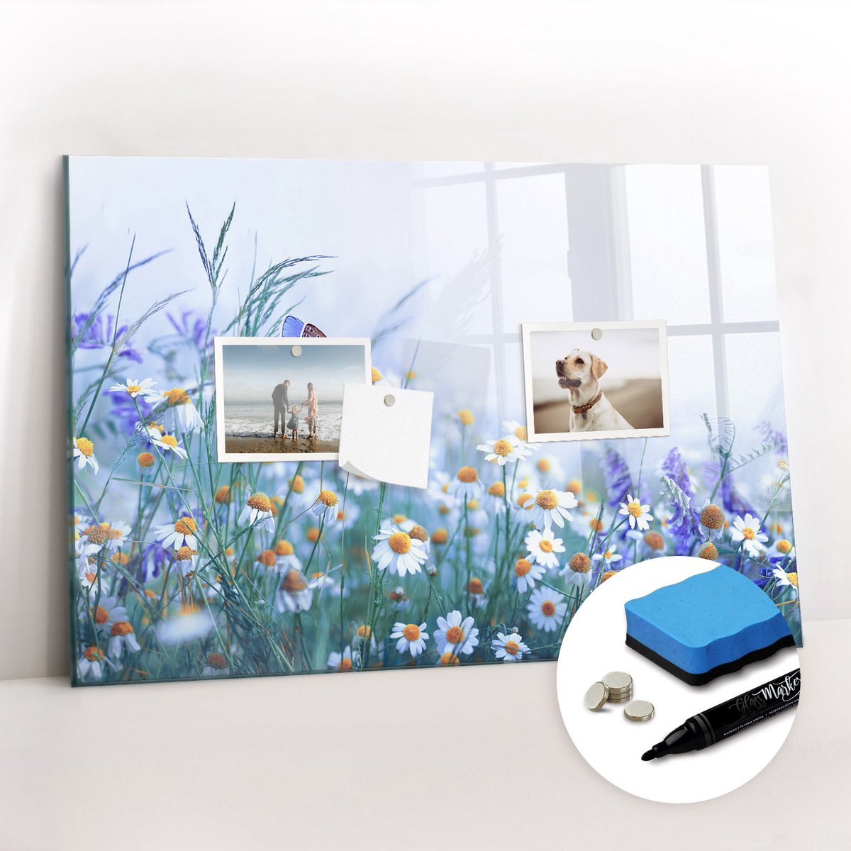 Tulup Whitebord - Vlinder in de wei - 60 x 40 cm - Veelkleurig Magnet Board - Gratis 5 Sterke Magneten + Whiteboard Marker & Wisser - Industrieel Wandbord - Magneetbord Design - Productiviteit Tools