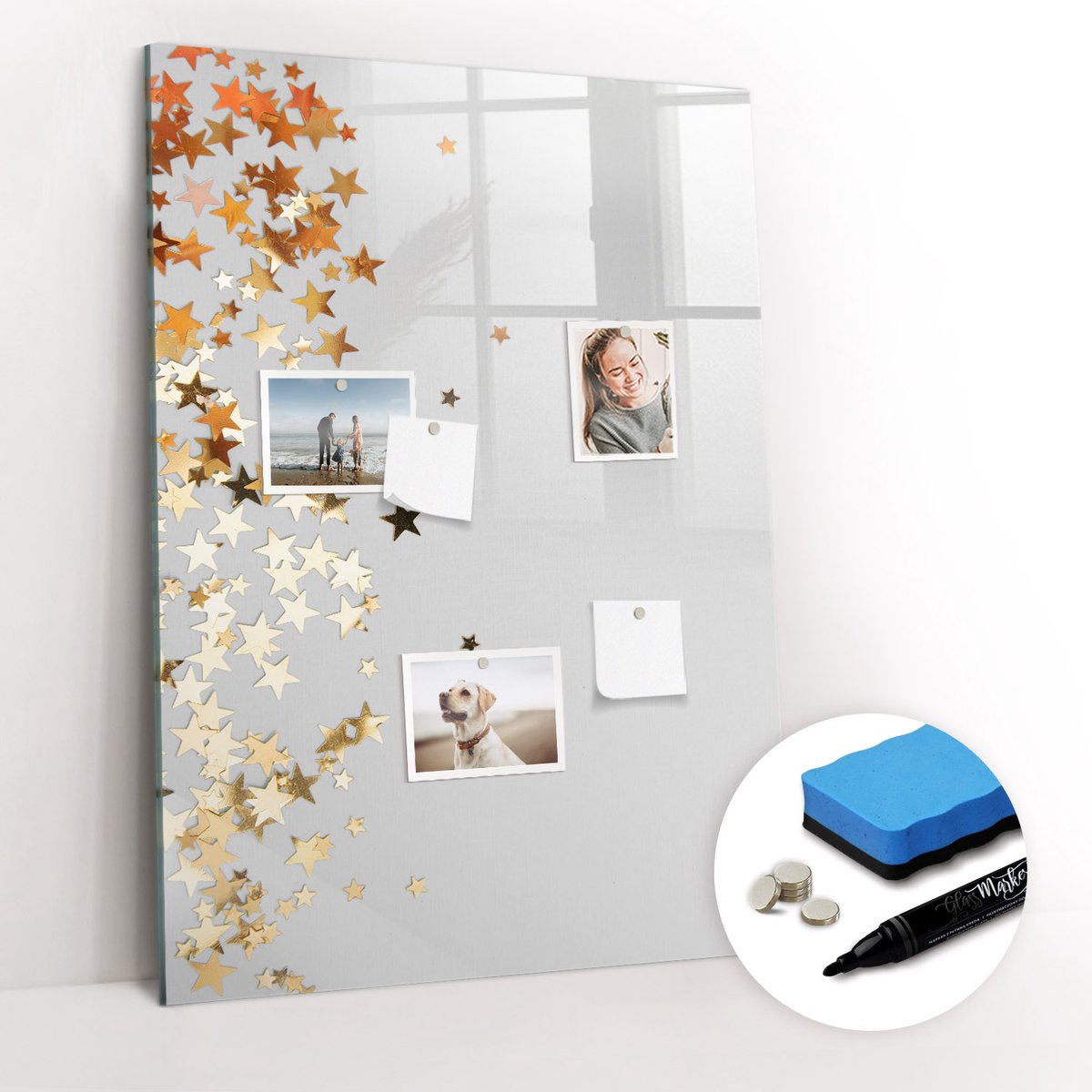 Tulup Whitebord - Sterren - 70 x 100 cm - Geel Memo Magneetbord - Gratis 5 Sterke Magneten + Whiteboard Marker & Wisser - Decoratief Magnetisch Bord - Magneetbord Foto - Inspiratiebord Kantoor