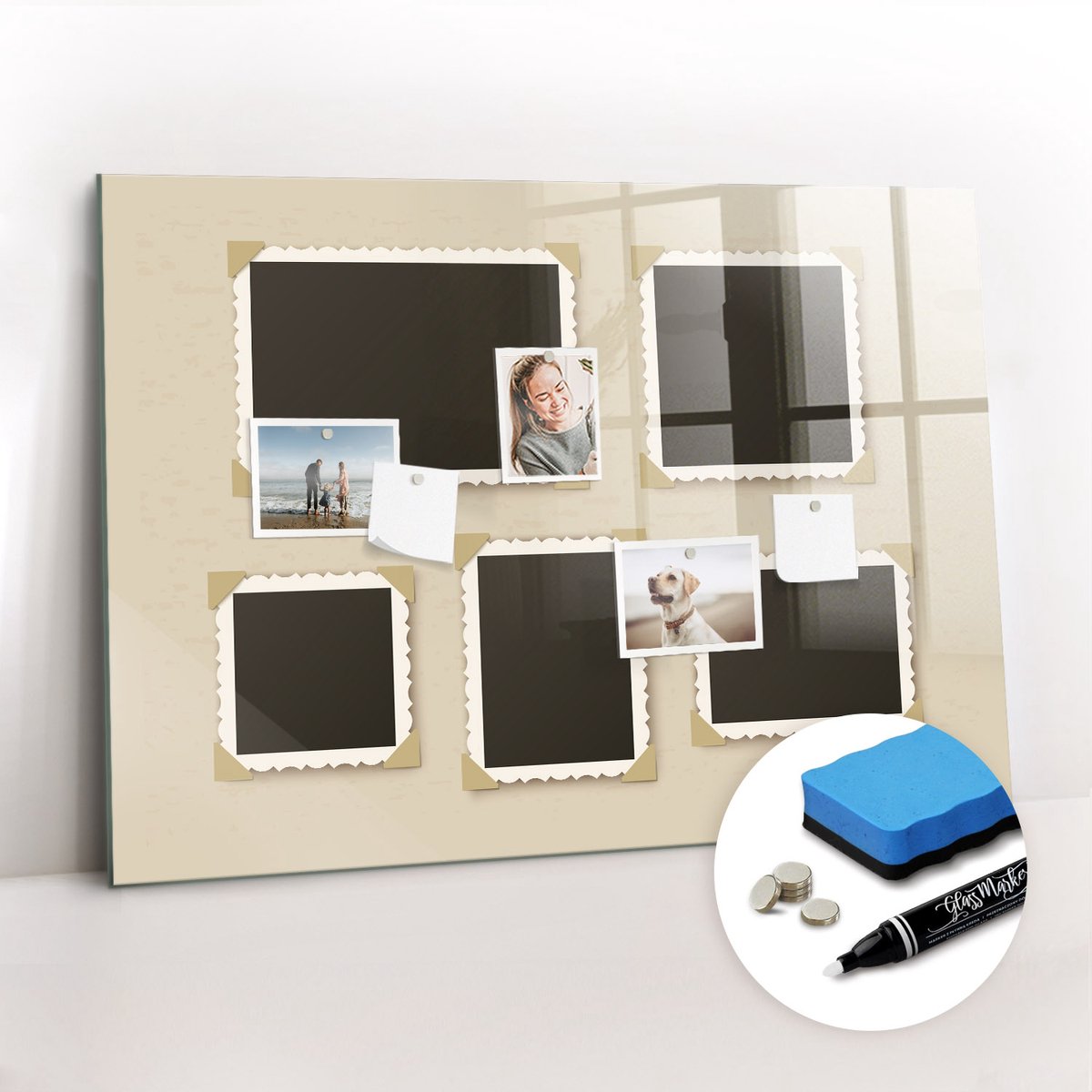 Tulup Whitebord - Retro frames - 100 x 70 cm - Bruin Memobord Magnetisch - Gratis 5 Sterke Magneten + Whiteboard Marker & Wisser - Scandinavisch Design Bord - Magnetisch Wandbord - Organiseer Je Bureau