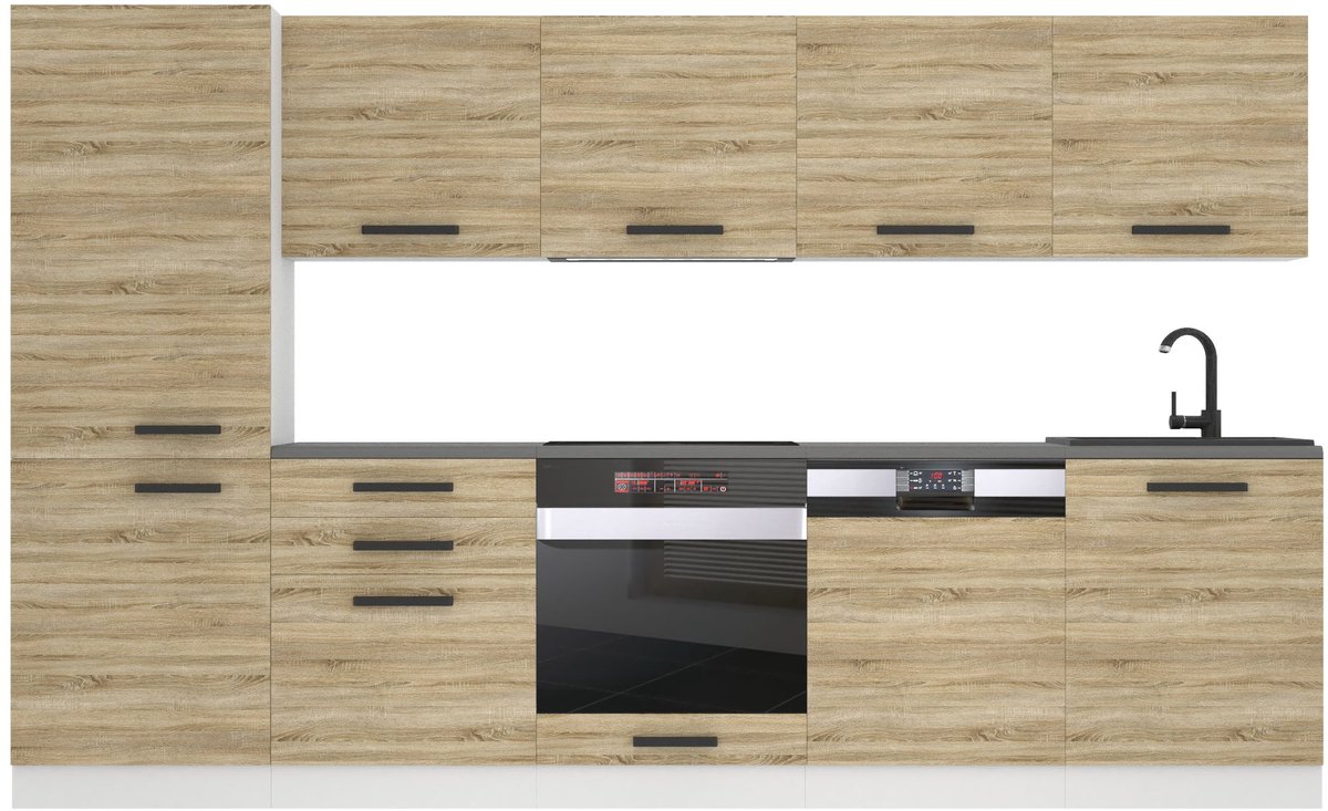 BELINI Keukenblok ROSE - Keukenmeubel Set 300 cm Sonoma Eiken zonder Werkbladen - Boven- en Onderkasten