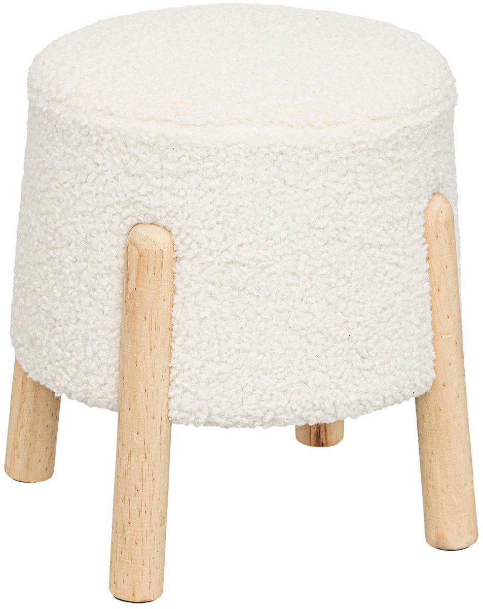 Atmosphera Inuit Kruk - Bouclé - Wit - Hout - 41,5 cm