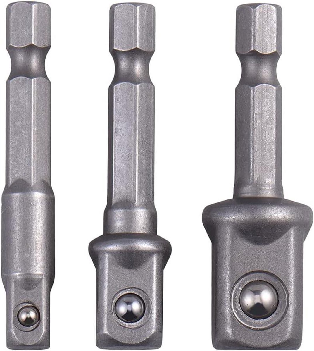 Draaibare Sokkeladapter - Dopsleutel Adapter - Klusklussen - 360 Graden Draaibaar - 1/4 3/8 1/2 inch - Zilver