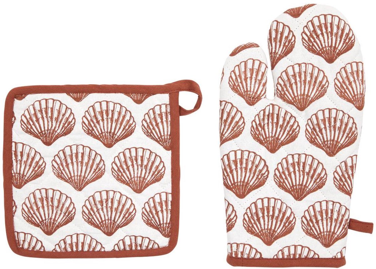 Handschoen en ovenwant met schelpenprint OCEANIA