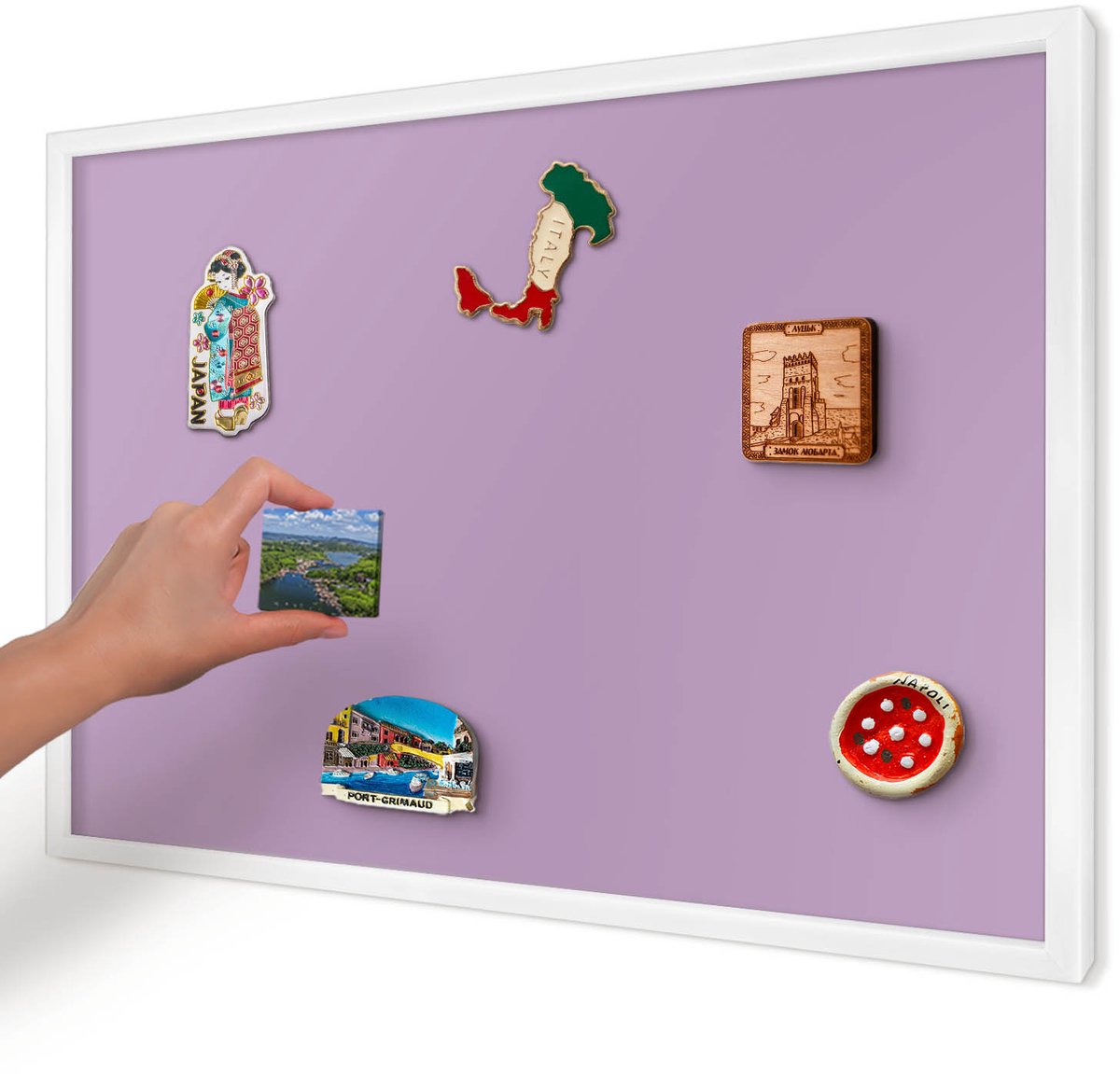 Artprintcave Paars Magneetbord mit Witte Lijst - 60x40 cm - Lichtpaars Magnetische Organizer - Minimalist Magnetisch Bord - Achtergronden En Patronen