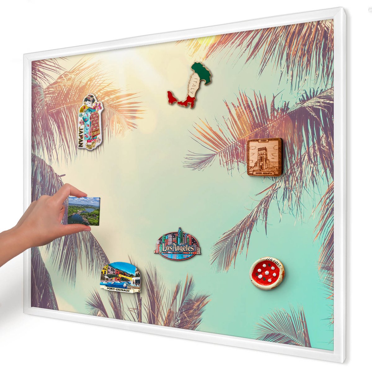 Artprintcave Turkoois Magneetbord mit Witte Lijst - 80x60 cm - Tropisch Paradijs Magneetbord Voor Keuken - Vintage Magnetisch Bord Voor Magneten - Natuur