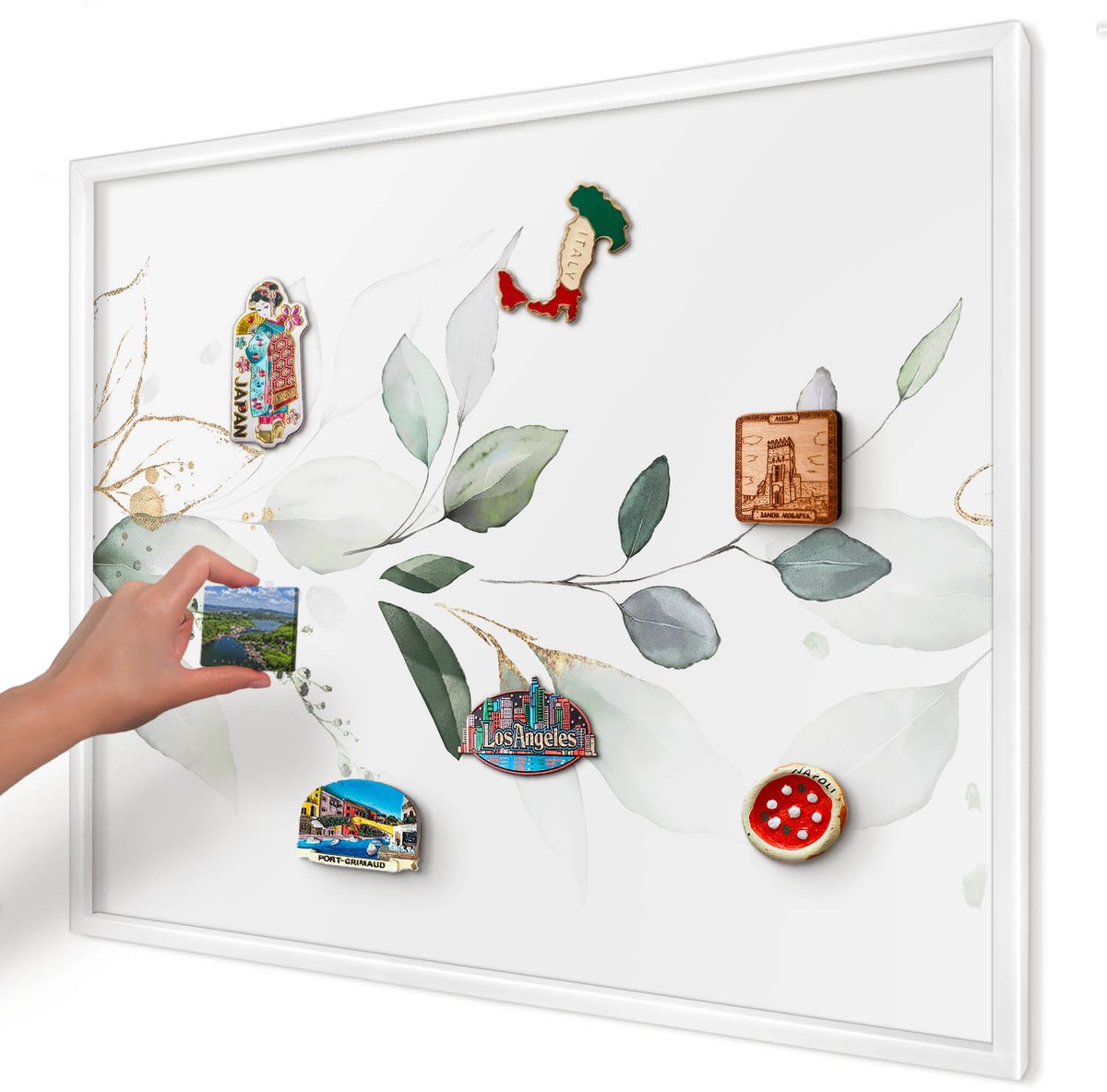 Artprintcave Groente Magneetbord mit Witte Lijst - 80x60 cm - Botanische Elegantie Memobord Keuken - Waterverf Magneetbord Voor Foto's - Bloemen En Planten