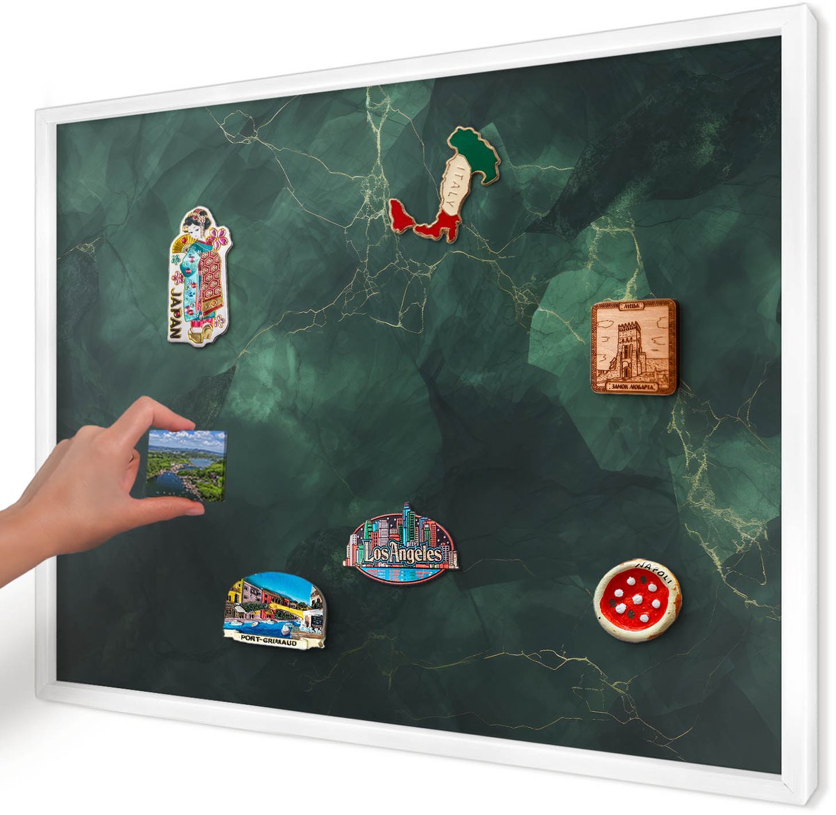 Artprintcave Donkergroen Magneetbord mit Witte Lijst - 70x50 cm - Groene Diepte Bord Voor Magneten - Abstract Magnetisch Bord - Abstractie