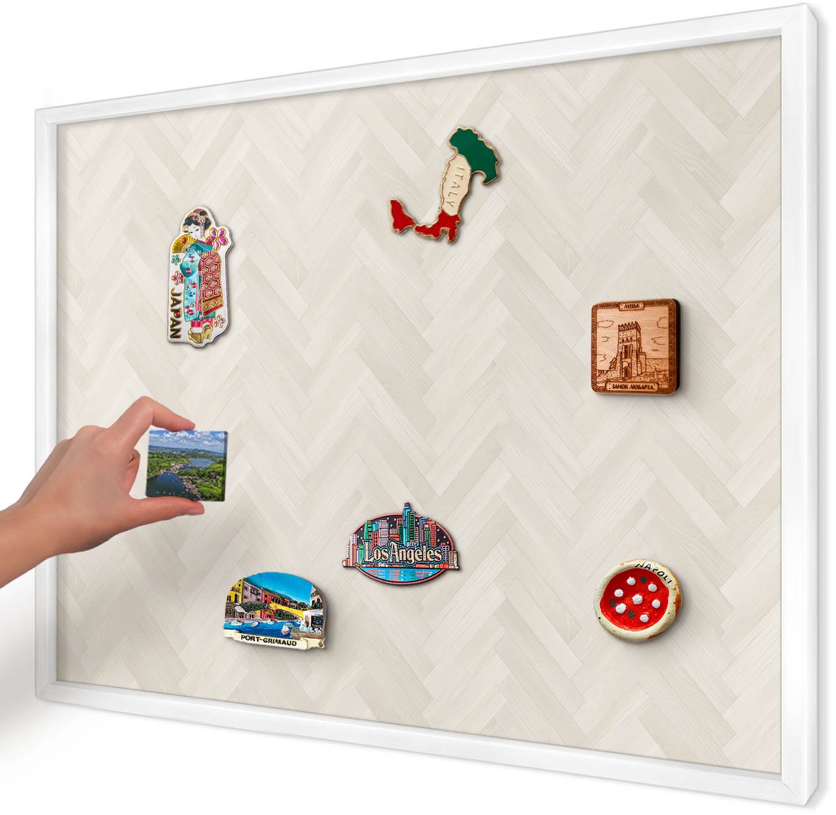 Artprintcave Romig Magneetbord mit Witte Lijst - 70x50 cm - Subtiele Visgraat Magnetisch Bord - Minimalist Memobord Keuken - Texturen