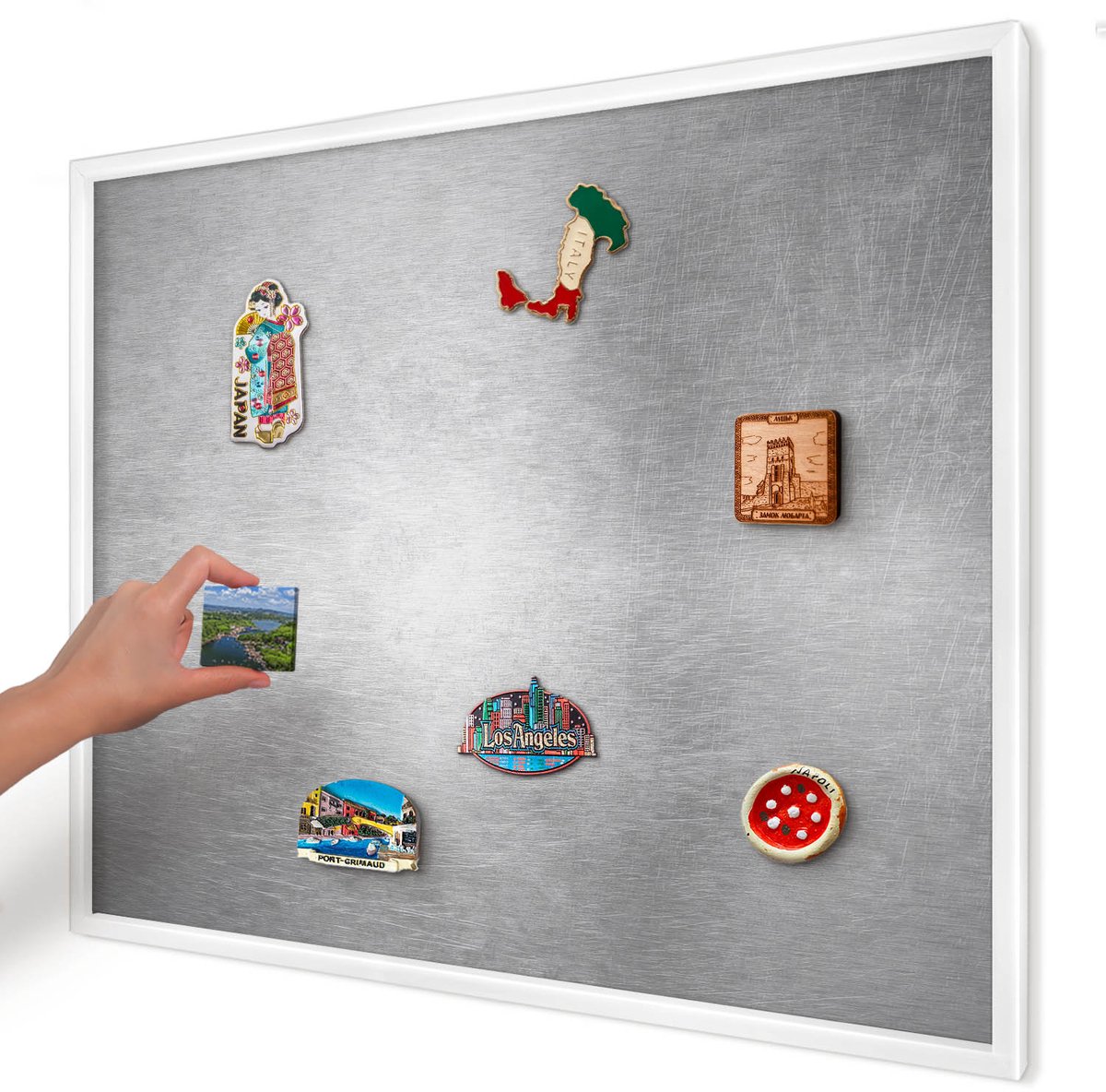 Artprintcave Grijs Magneetbord mit Witte Lijst - 80x60 cm - Metaalachtig Oppervlak Magnetisch Bord - Industrieel/Loft Magnetische Organizer - Texturen