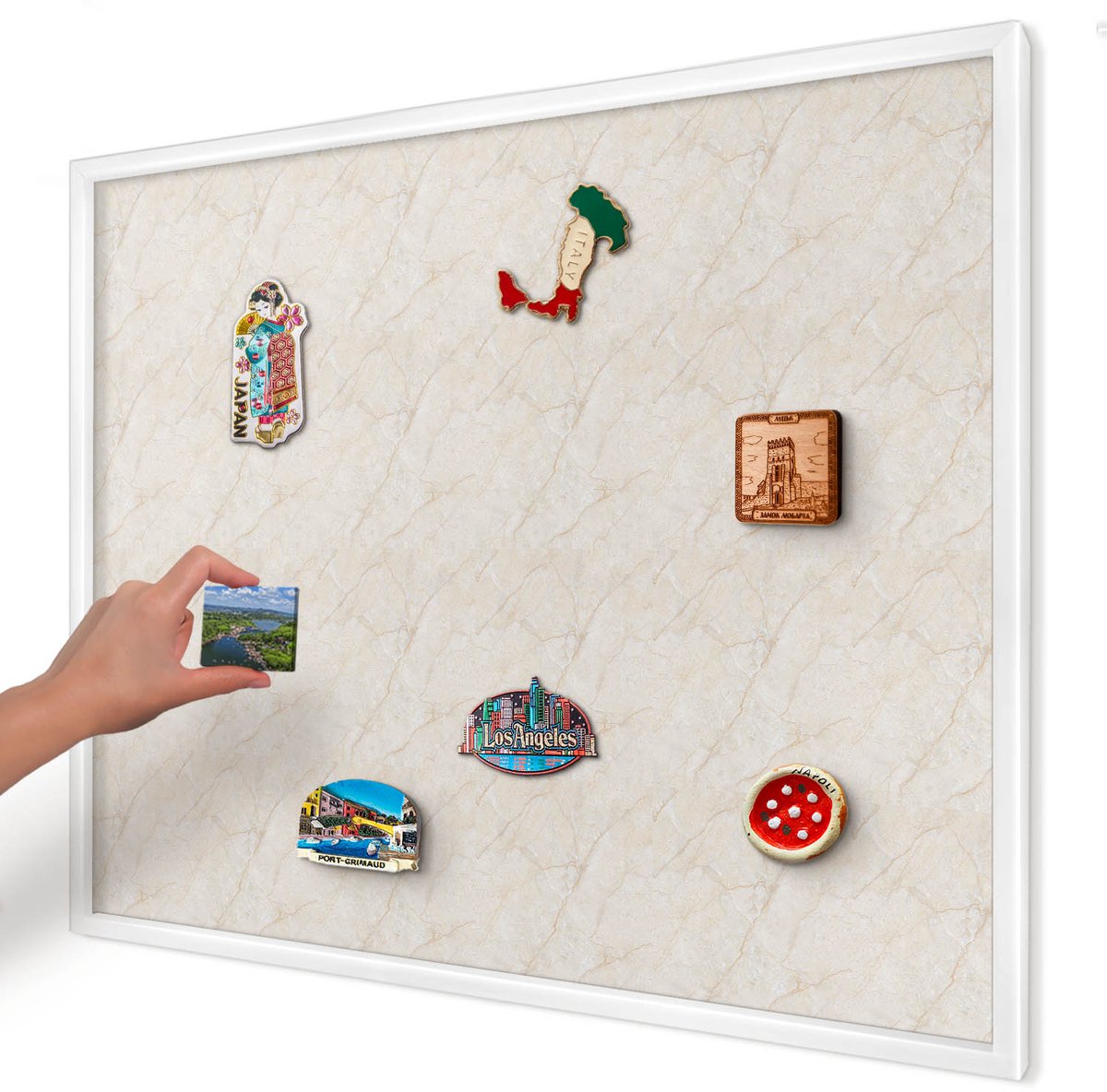 Artprintcave Beige Magneetbord mit Witte Lijst - 80x60 cm - Marmeren Elegantie Wandbord Magnetisch - Minimalist Memobord Keuken - Texturen