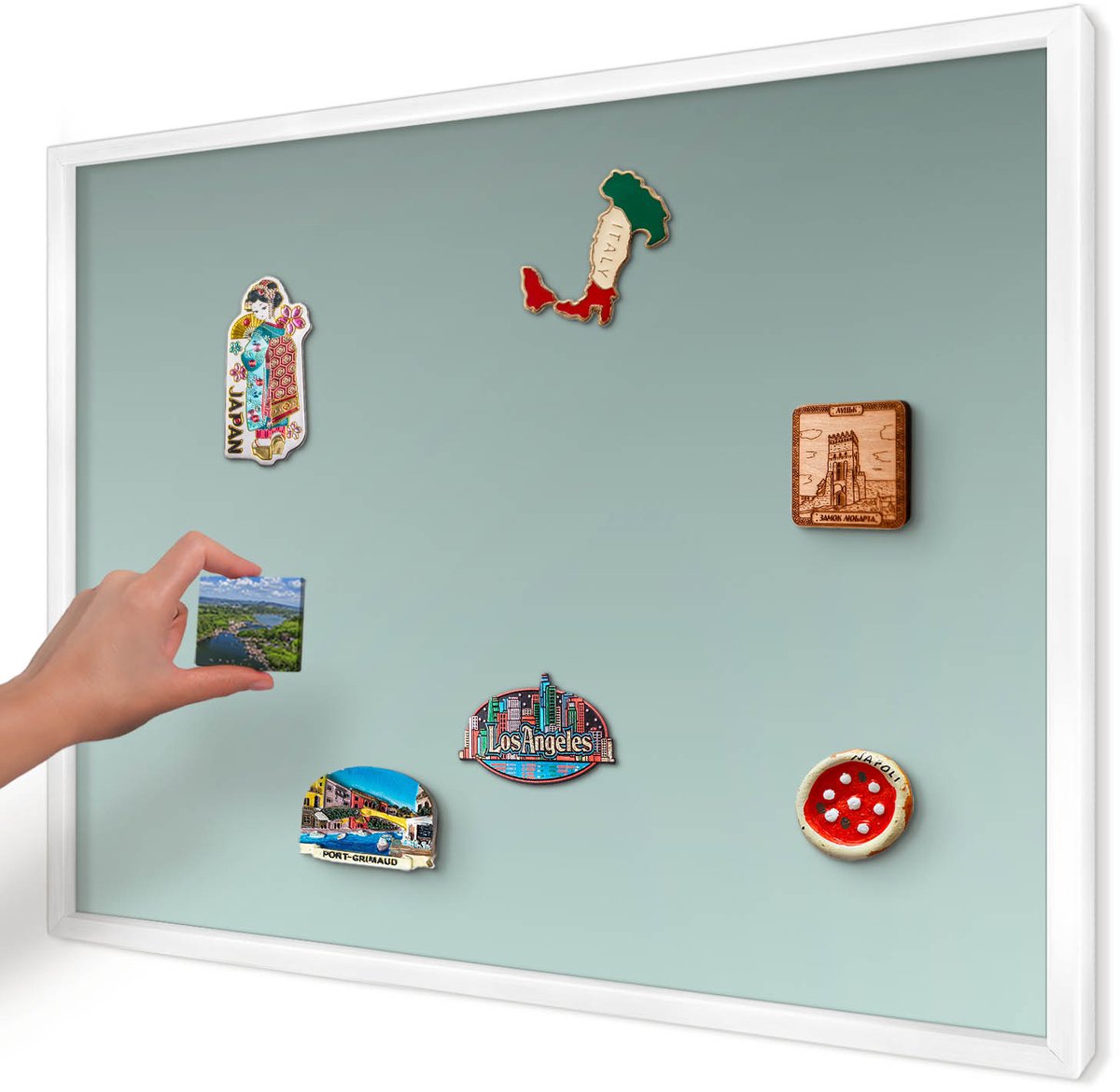 Artprintcave Turkoois Magneetbord mit Witte Lijst - 70x50 cm - Turkooizen Kleurovergang Notitiebord - Minimalist Magneetbord Voor Foto's - Achtergronden En Patronen