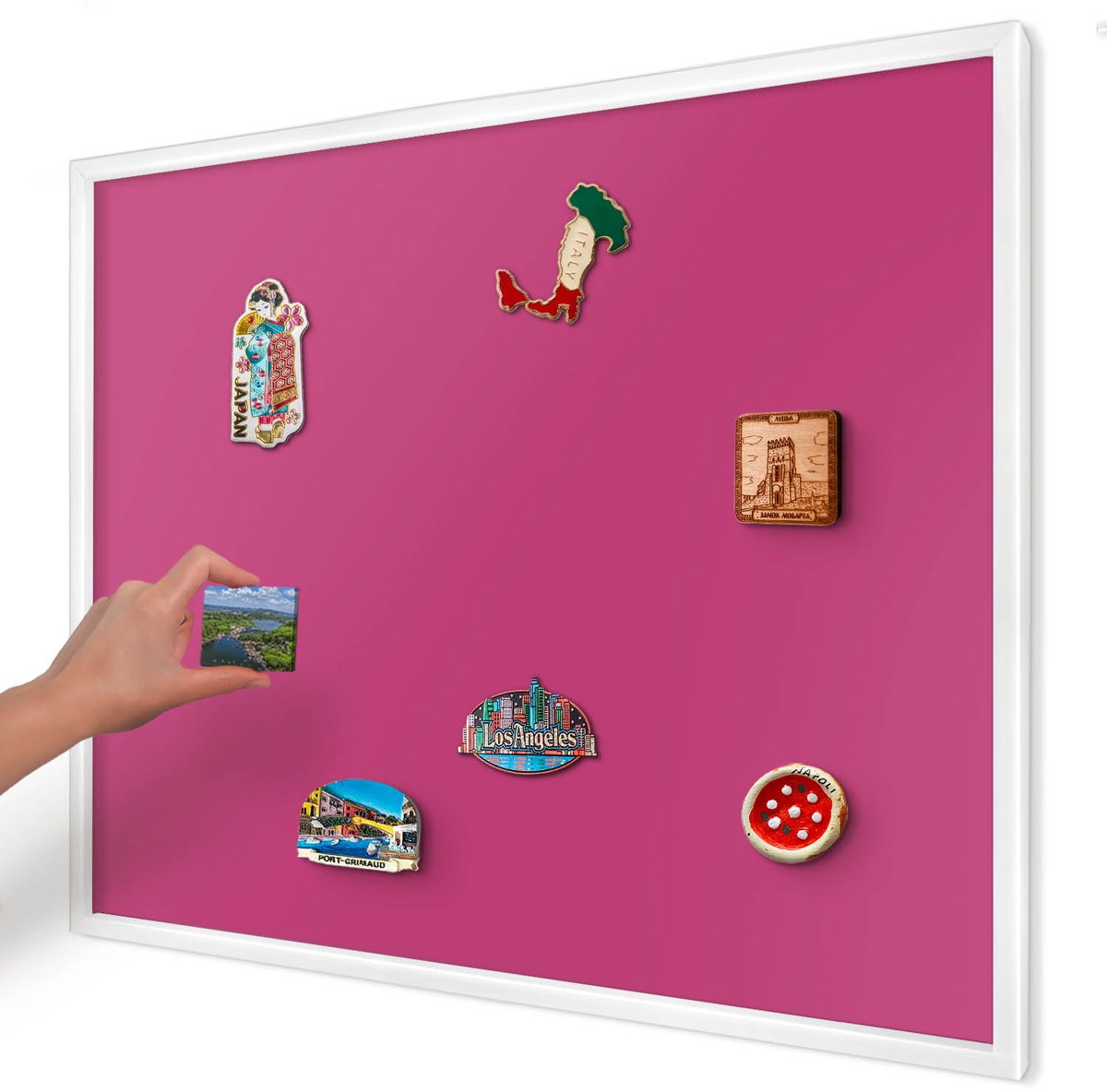 Artprintcave Roze Magneetbord mit Witte Lijst - 80x60 cm - Intens Roze Magneetbord Voor Keuken - Minimalist Memobord Keuken - Achtergronden En Patronen