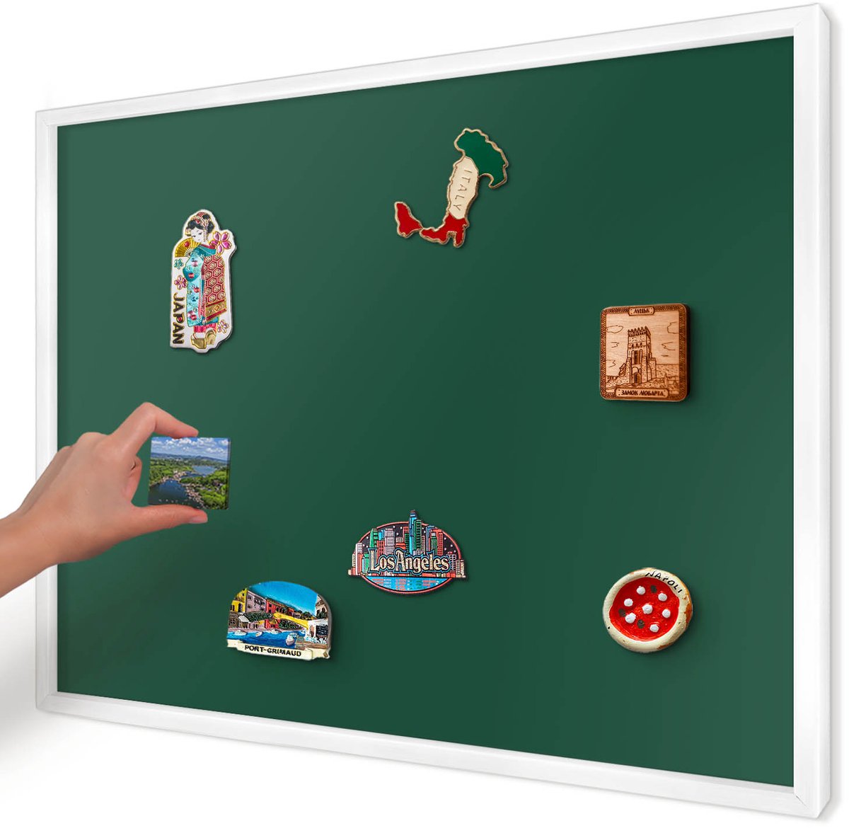Artprintcave Groente Magneetbord mit Witte Lijst - 70x50 cm - Flesgroen Memobord Keuken - Minimalist Wandbord Magnetisch - Achtergronden En Patronen