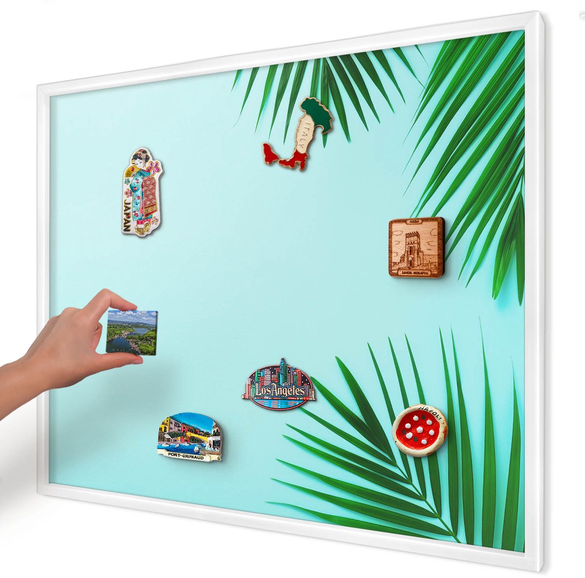 Artprintcave Groente Magneetbord mit Witte Lijst - 80x60 cm - Groene Bladeren Magnetisch Bord Voor Magneten - Minimalist Wandbord Magnetisch - Natuur