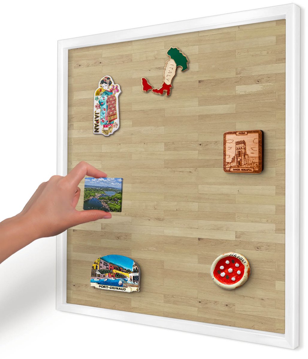 Artprintcave Beige Magneetbord mit Witte Lijst - 50x50 cm - Houtstructuur Magnetisch Bord Voor Magneten - Minimalist Magneet Bord mit Frame - Texturen